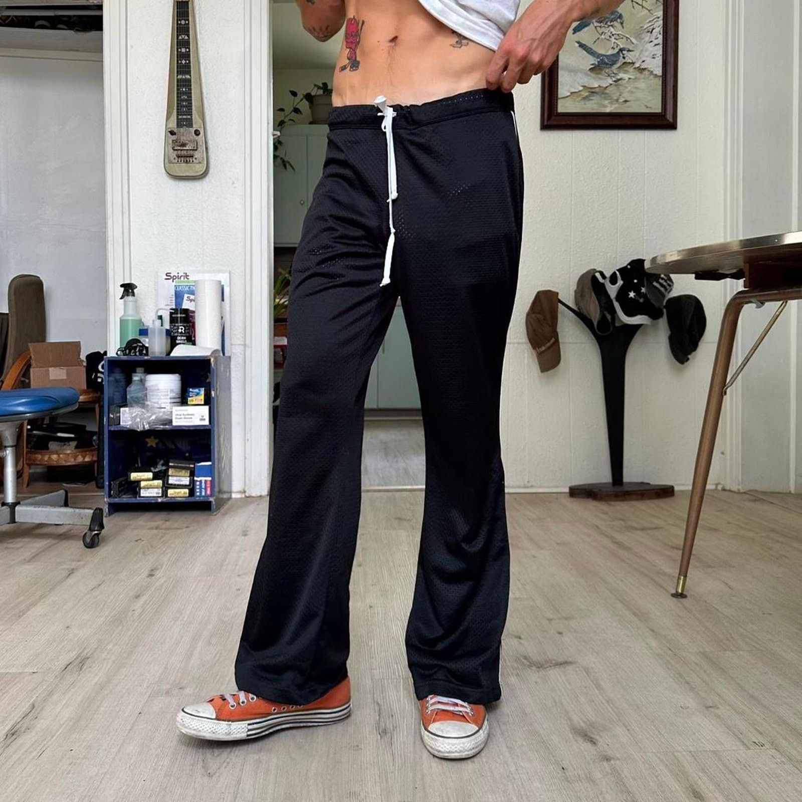 Vintage Vintage Y2K Black Striped Sporty Sweatpants Flare Track Pant Size 28" / US 6 / IT 42 - 2 Thumbnail