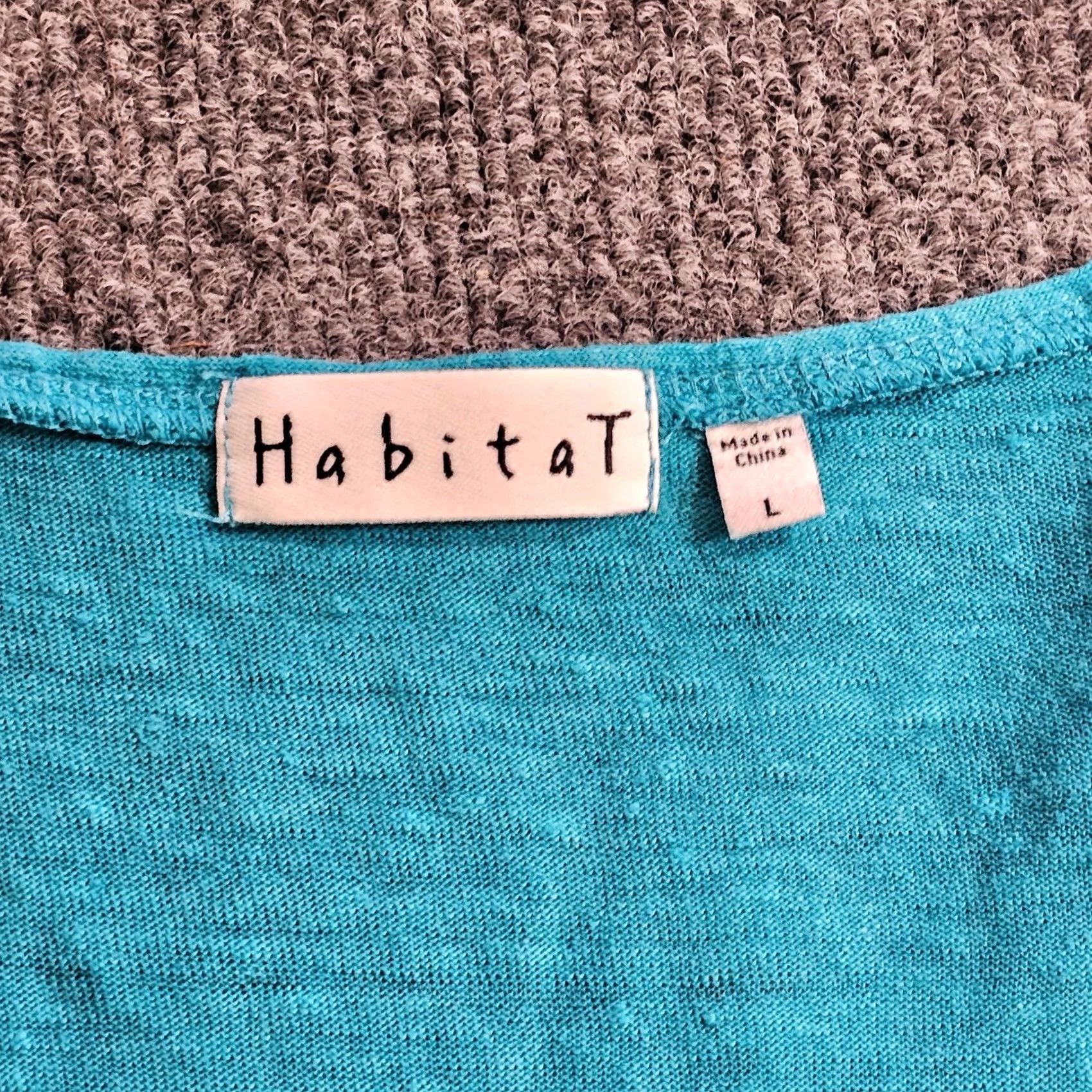 Habitat Habitat Dress Womens Large Green Teal Linen V-Neck 3/4 Sleeve A-Line Knee Length Beach Casual Size L / US 10 / IT 46 - 3 Thumbnail
