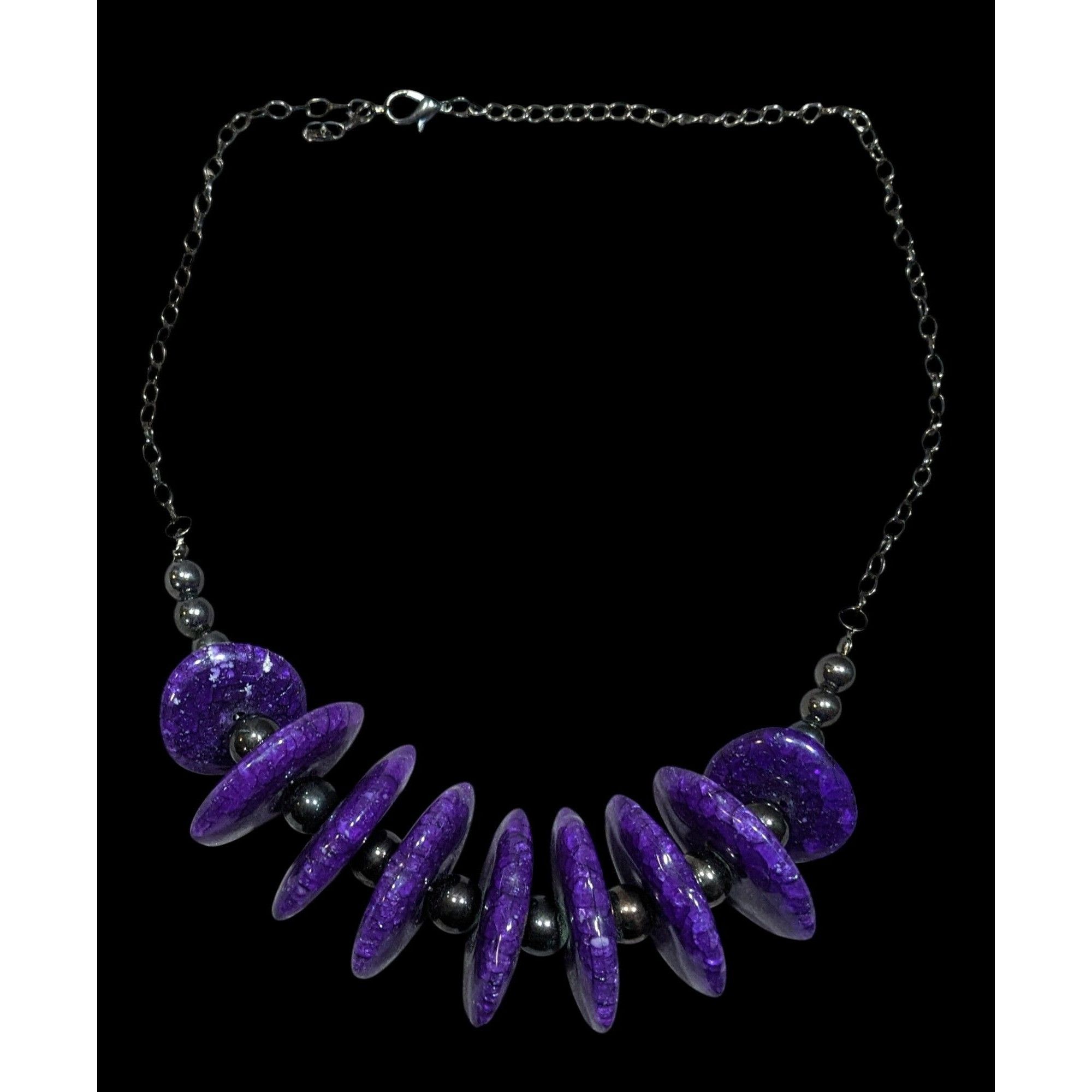 Other Chunky Gothic Purple Crackle Disc Statement Necklace Size ONE SIZE - 1 Thumbnail