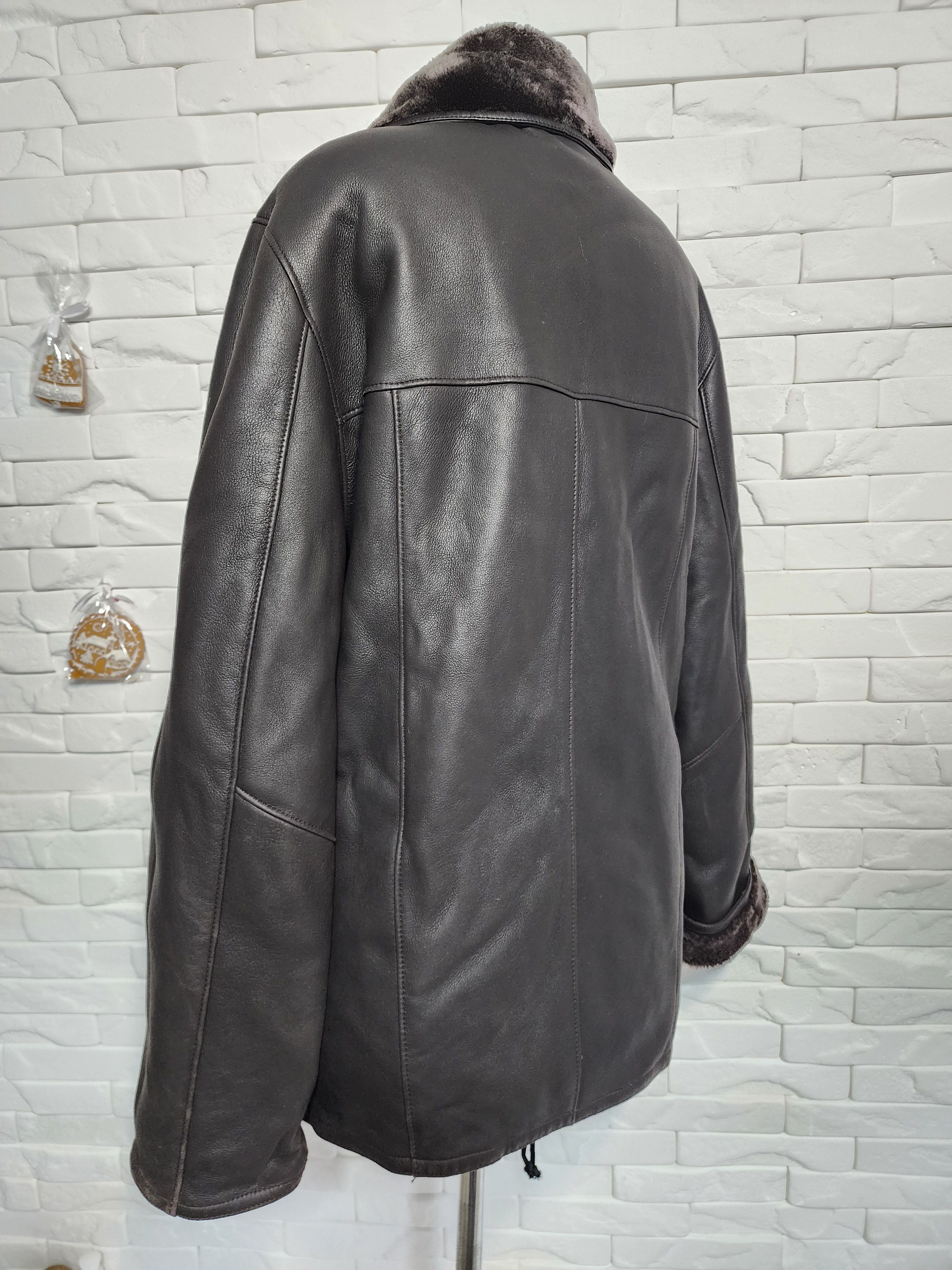 Furla Men's Brown Sheepskin Coat: White Fur, Metal Zipper Size US L / EU 52-54 / 3 - 5 Thumbnail
