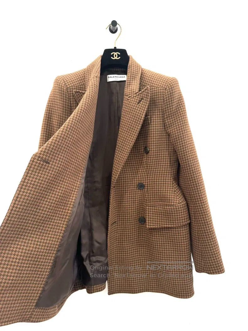 Balenciaga Balenciaga Brown Houndstooth Women's Wool Double Breasted Size XS / US 0-2 / IT 36-38 - 3 Thumbnail