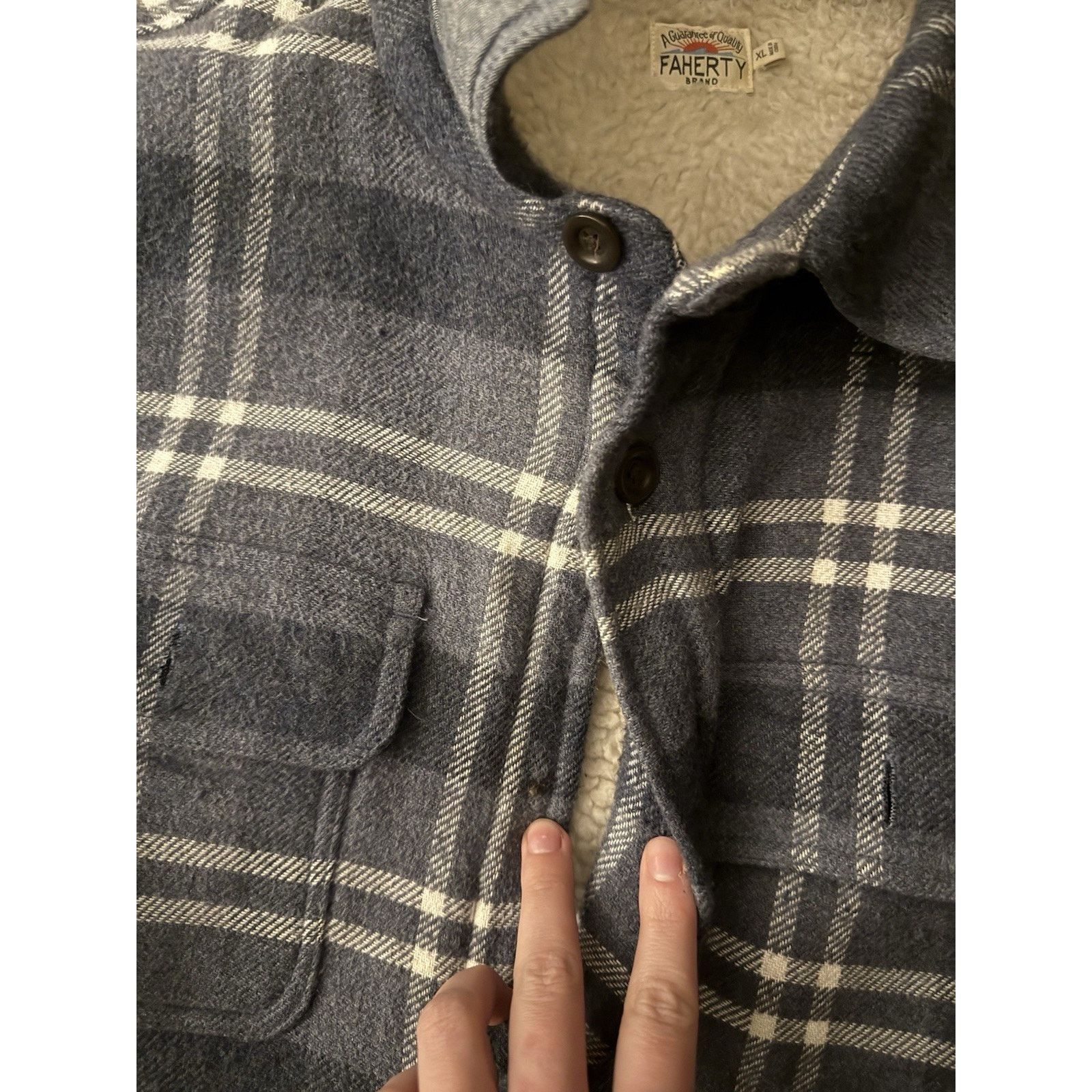 Faherty Faherty Sherpa Lined FLANNEL NAVY Grey PLAID Buttons Jacket Size US XL / EU 56 / 4 - 2 Thumbnail