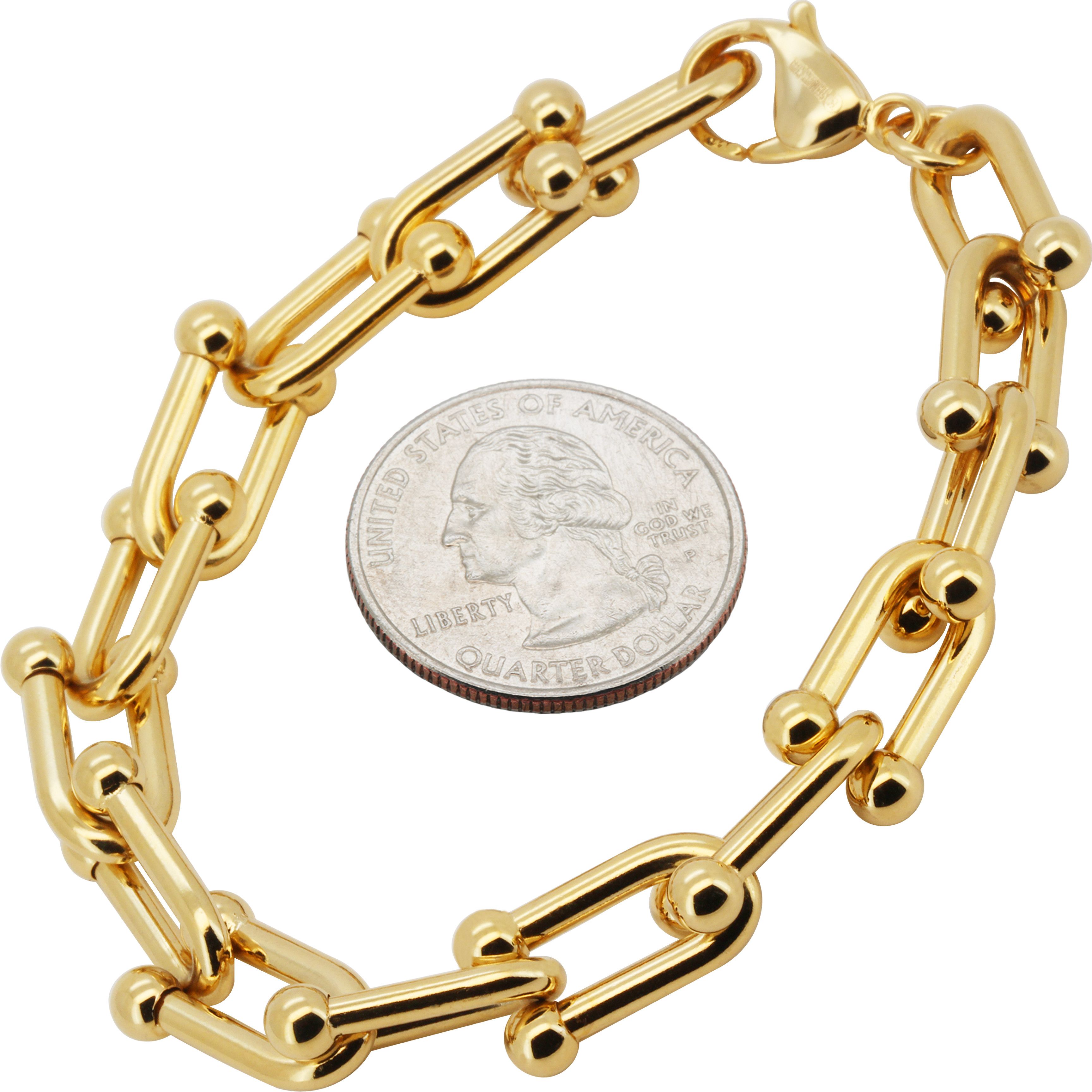 Other 316L SS 18k GP 10mm Horseshoe Graduated Link Bracelet 8" Size ONE SIZE - 1 Preview