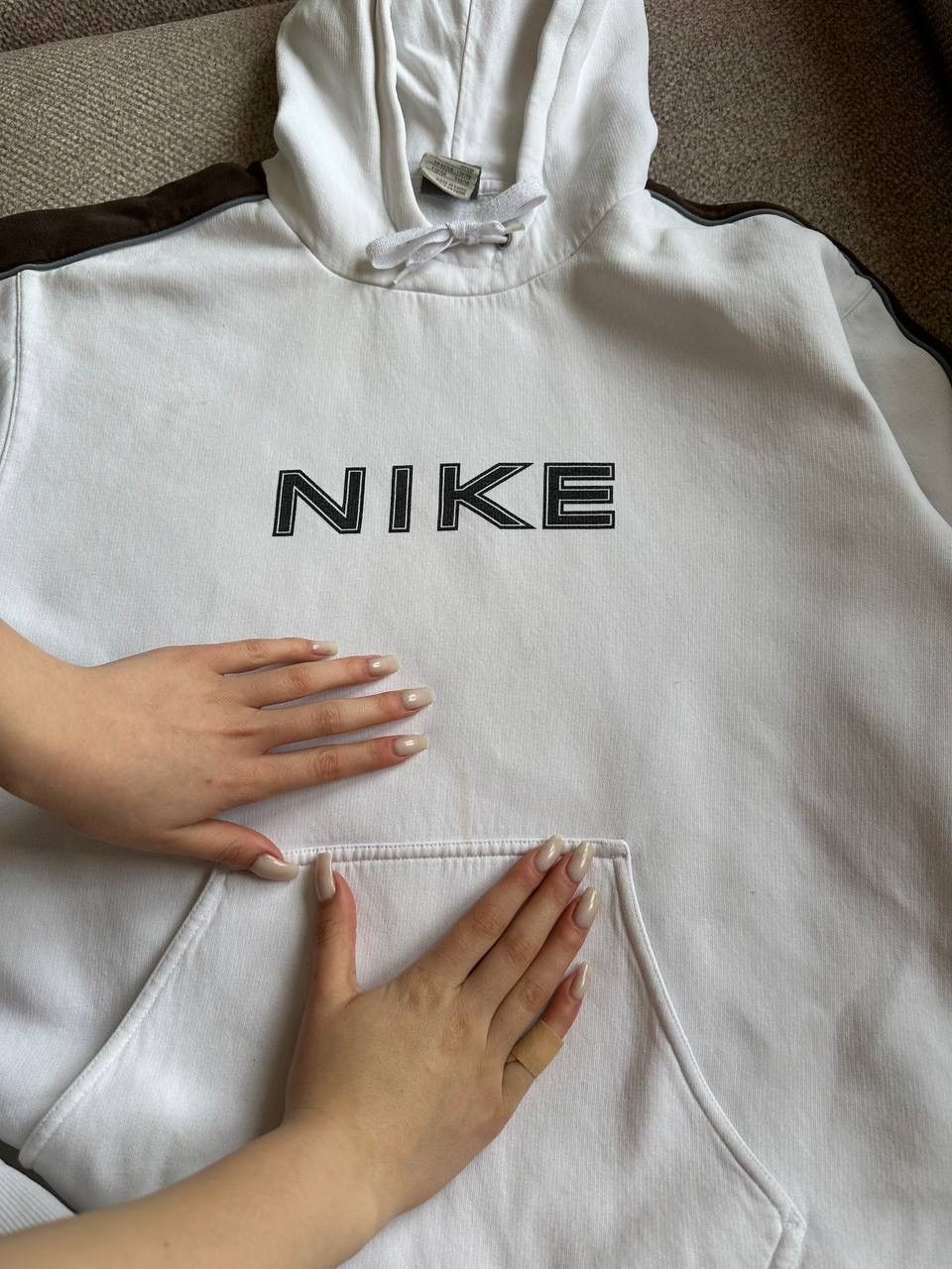 Nike × Vintage 💥00’s Nike Vintage Brown/White Hoodie Boxy fit Size US L / EU 52-54 / 3 - 8 Thumbnail
