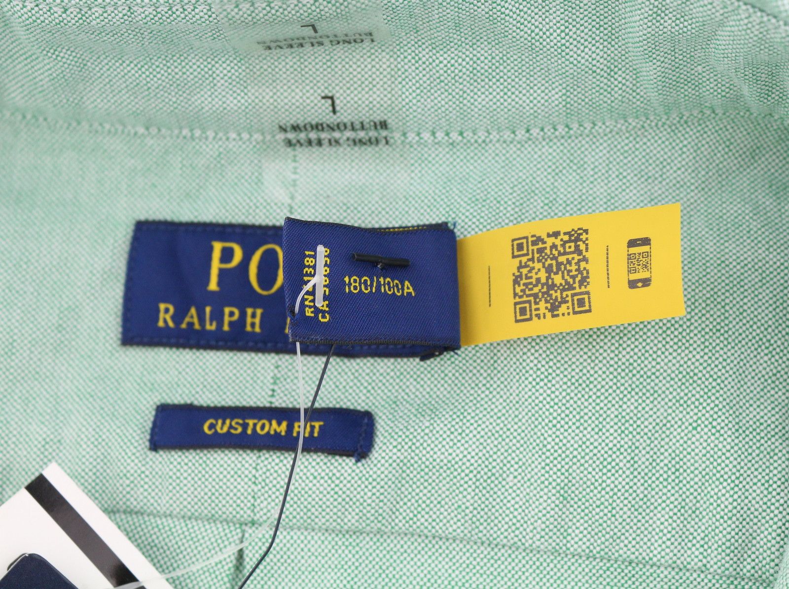 Ralph Lauren L Green Button-Down Neck Custom Fit Logo 87035 Size US L / EU 52-54 / 3 - 7 Thumbnail