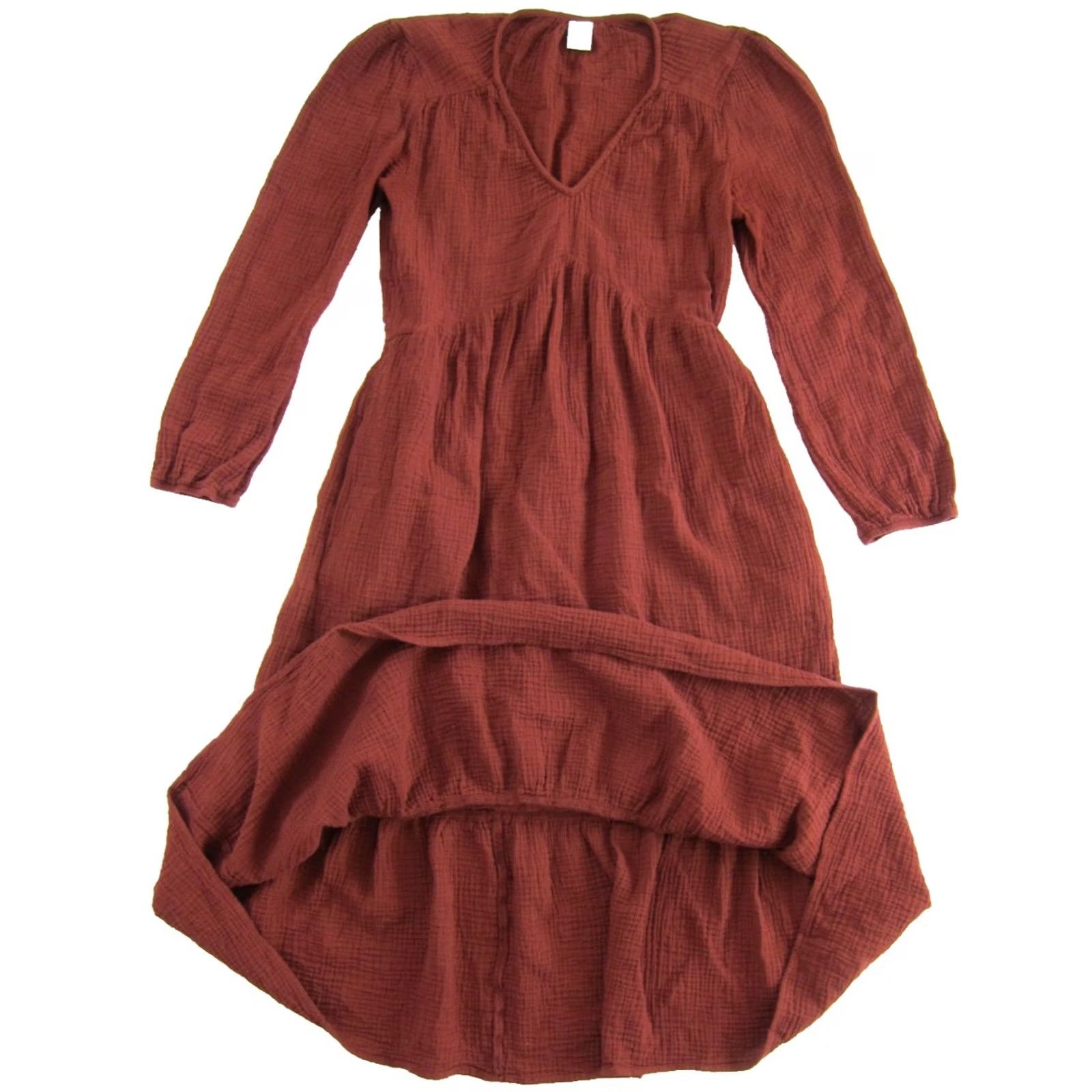 Market Melrose And Market 100% Cotton Gauze Brown Long Sleeve Pocket Maxi Smock Dress S Size S / US 4 / IT 40 - 4 Thumbnail