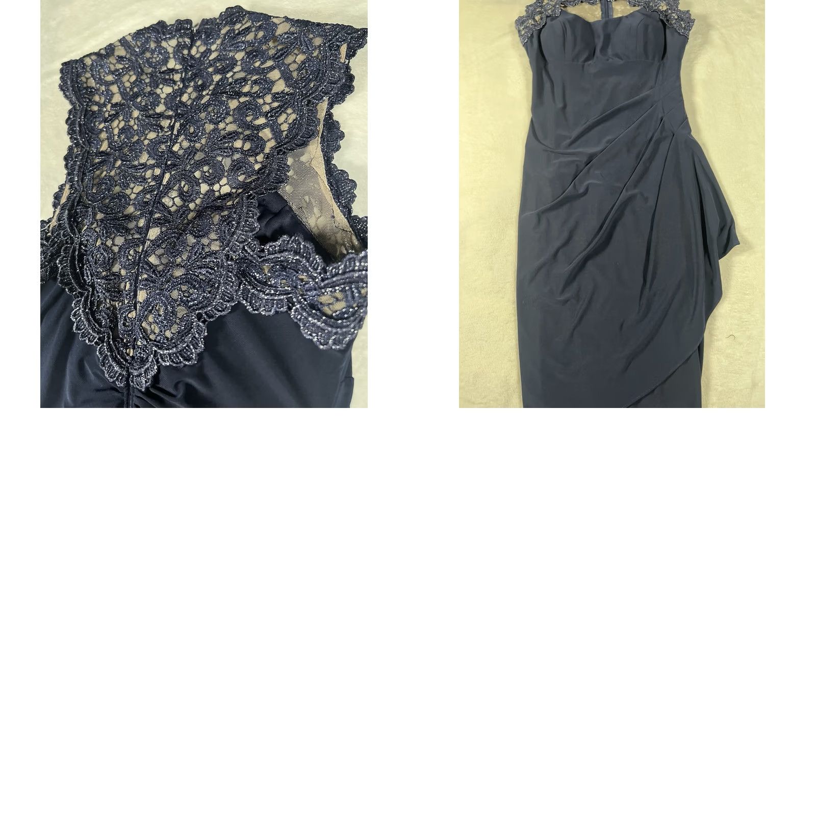 Vintage Cache' Navy Blue Net & Lace Key Hole Midi Dress - Sleeveless Ruched Waist Formal 2 NWT 14575 Size XS / US 0-2 / IT 36-38 - 10 Thumbnail