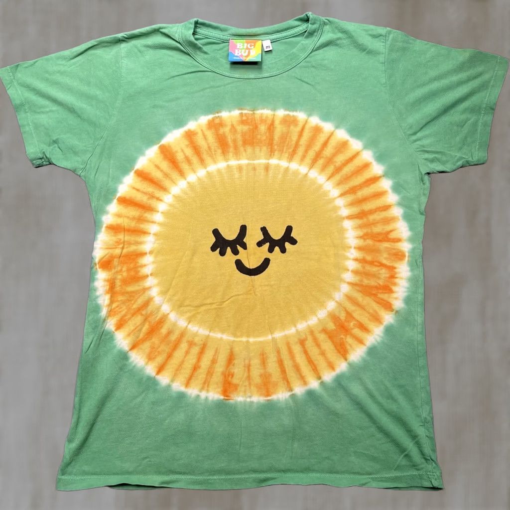 Vintage Big Bud Shirt Mens Medium Green Tie-Dye Sun Smiley Graphic Tee T-Shirt Made USA Size US M / EU 48-50 / 2 - 1 Thumbnail