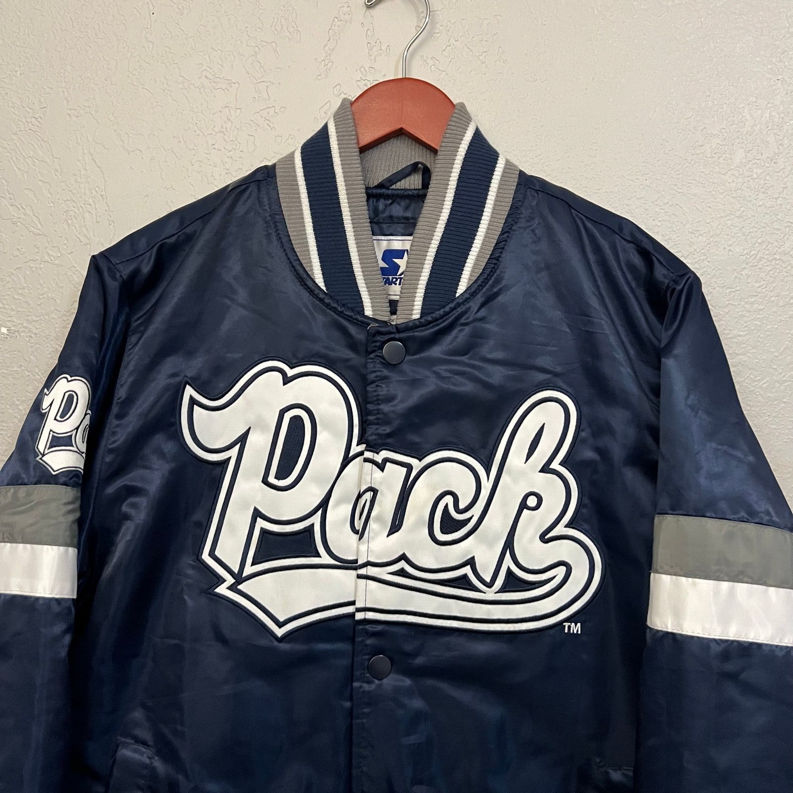 Starter Starter Nevada Wolf Pack Satin Bomber Jacket Mens M Blue Y2K Size US M / EU 48-50 / 2 - 2 Thumbnail