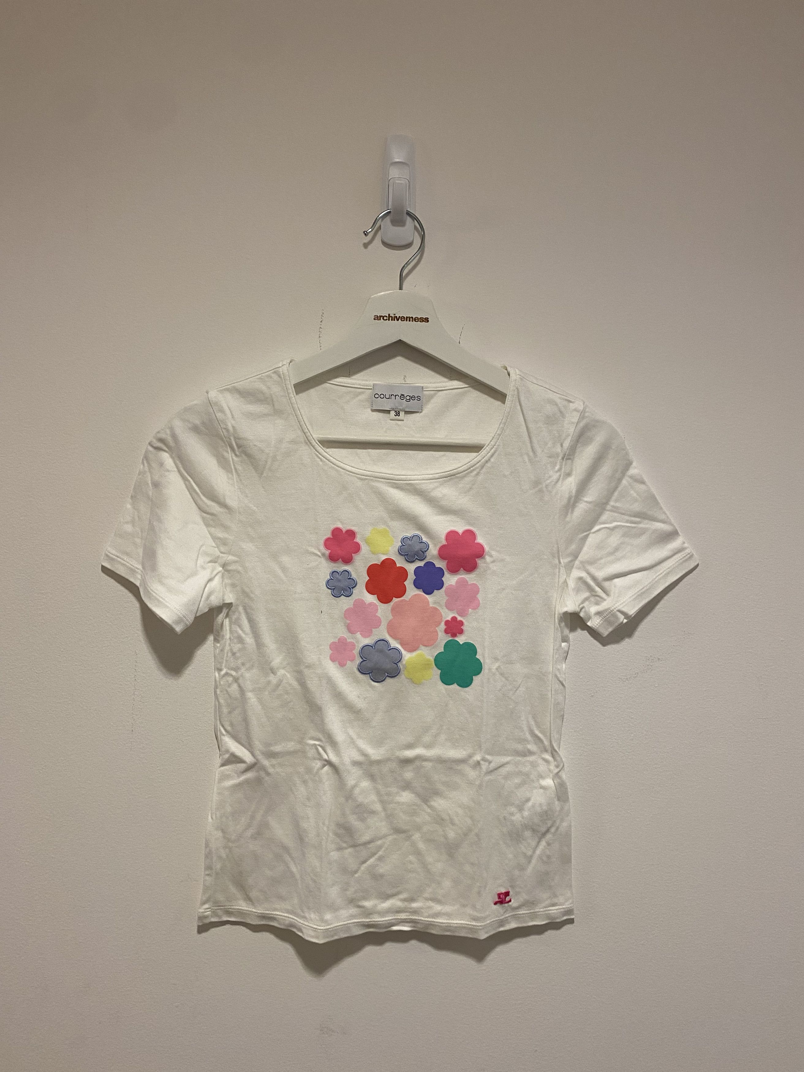 Image of Courreges Clover Multi Colored Print T-Shirt in White, Women's (Size Small)