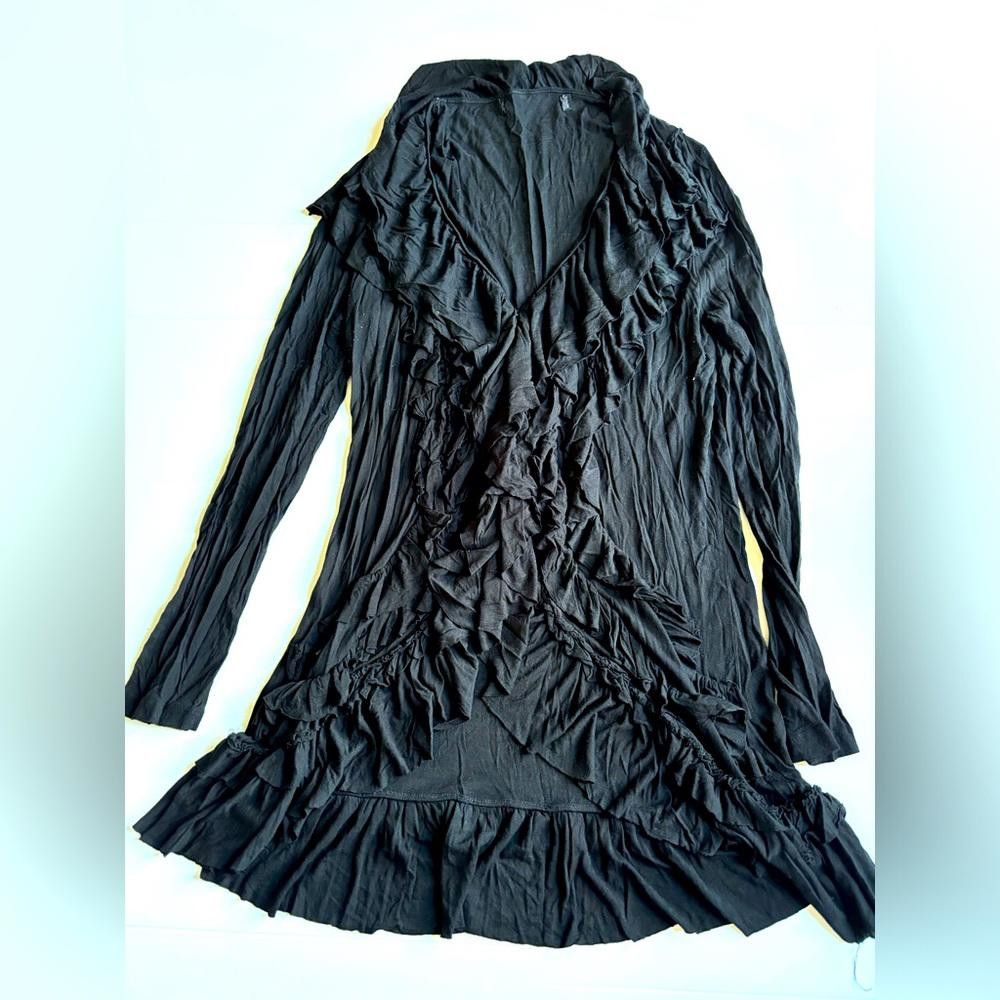 Designer Vintage Y2K Black Ruffle Long Vest Size L / US 10 / IT 46 - 1 Thumbnail