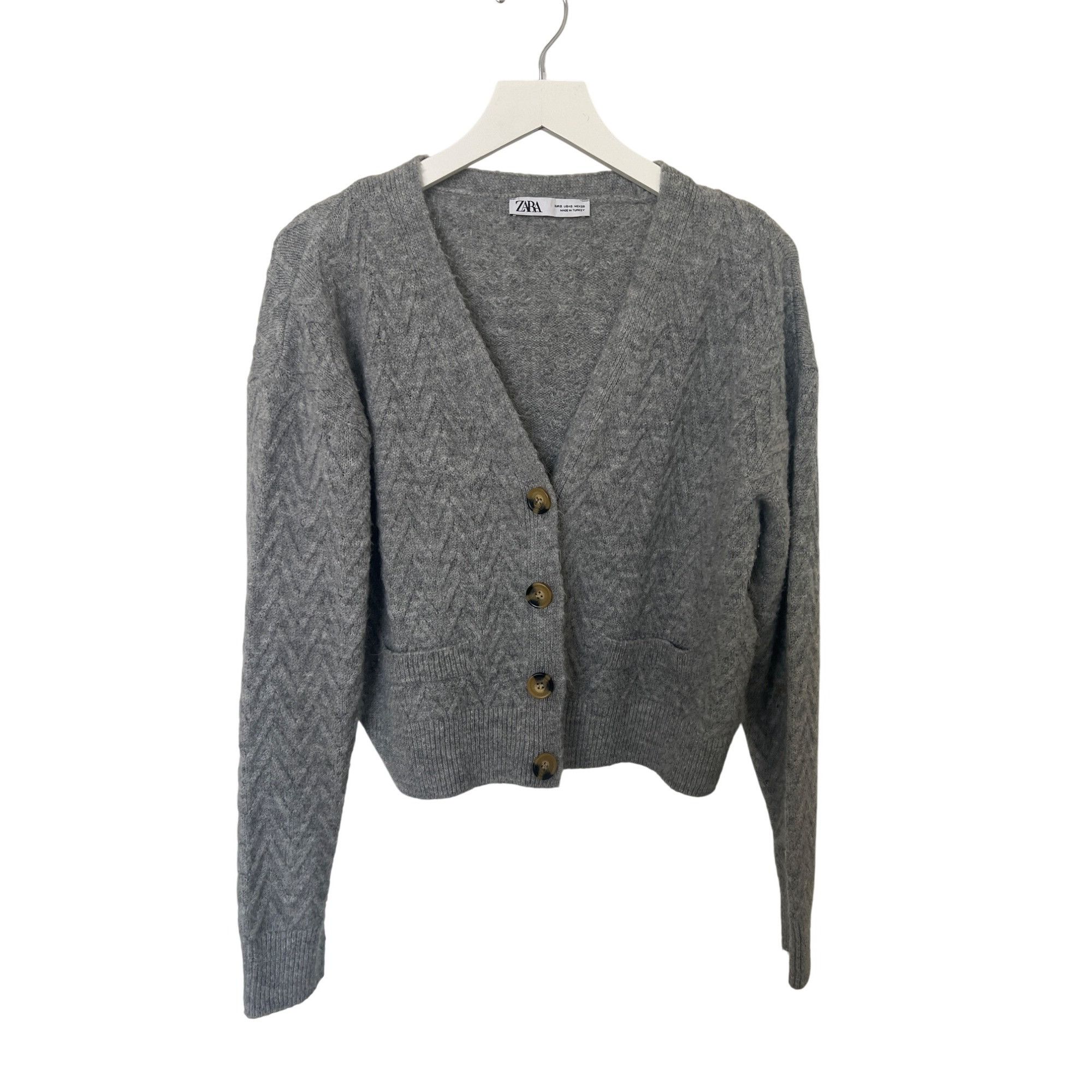 Zara Zara Gray Button-Up Chevron Knit Cardigan Sweater Size S / US 4 / IT 40 - 1 Thumbnail