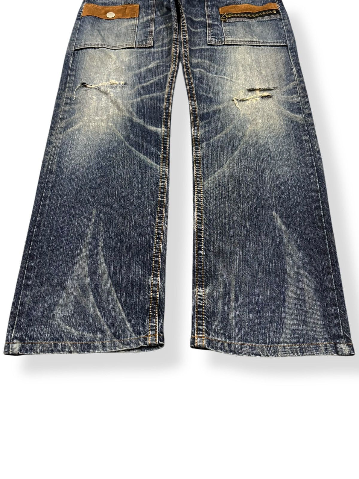 Edwin Vintage Edwin XV Whisker Washed Distressed Denim Bush Pants Size US 35 - 6 Thumbnail