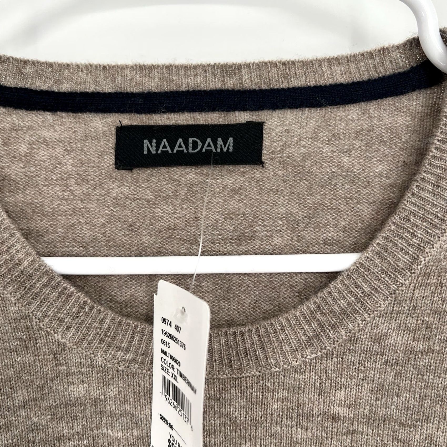 NAADAM Nadaam Wool & Cashmere Blend Crewneck Sweater Mens 2XL Beige Navy Piping Outline Crew Neck Solid Knit Pullover Short Description: Not included Size US XXL / EU 58 / 5 - 5 Thumbnail