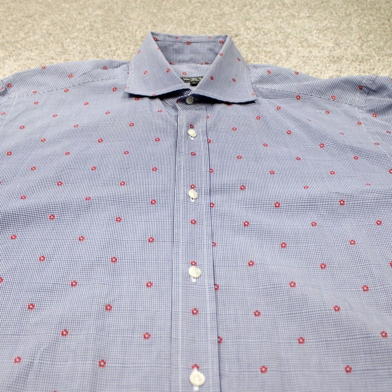 Saks Fifth Avenue Saks Fifth Avenue AOP Shirt Mens Large Blue/Red Cotton All Over Print L/S Button Shirt Size US L / EU 52-54 / 3 - 5 Thumbnail