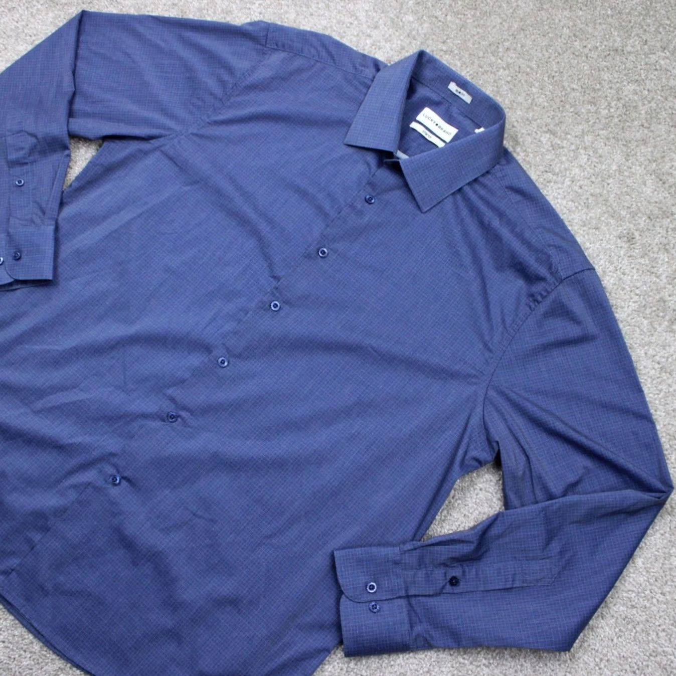 Lucky Brand Lucky Brand Slim Fit Button-Up Shirt Men Large Blue Cotton/Poly Stretch L/S Geometric Pattern Shirt Size US L / EU 52-54 / 3 - 4 Thumbnail
