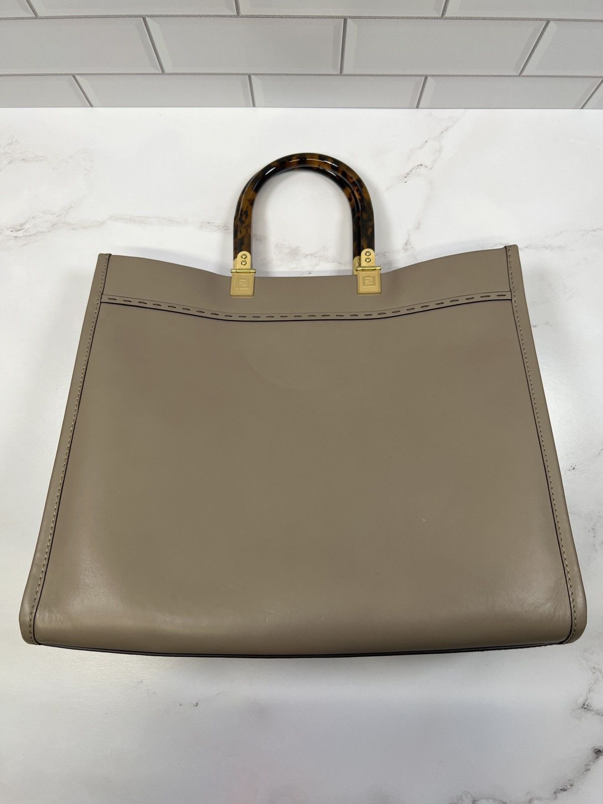 FENDI Tan Sunshine Calfskin Medium Tote Bag Purse