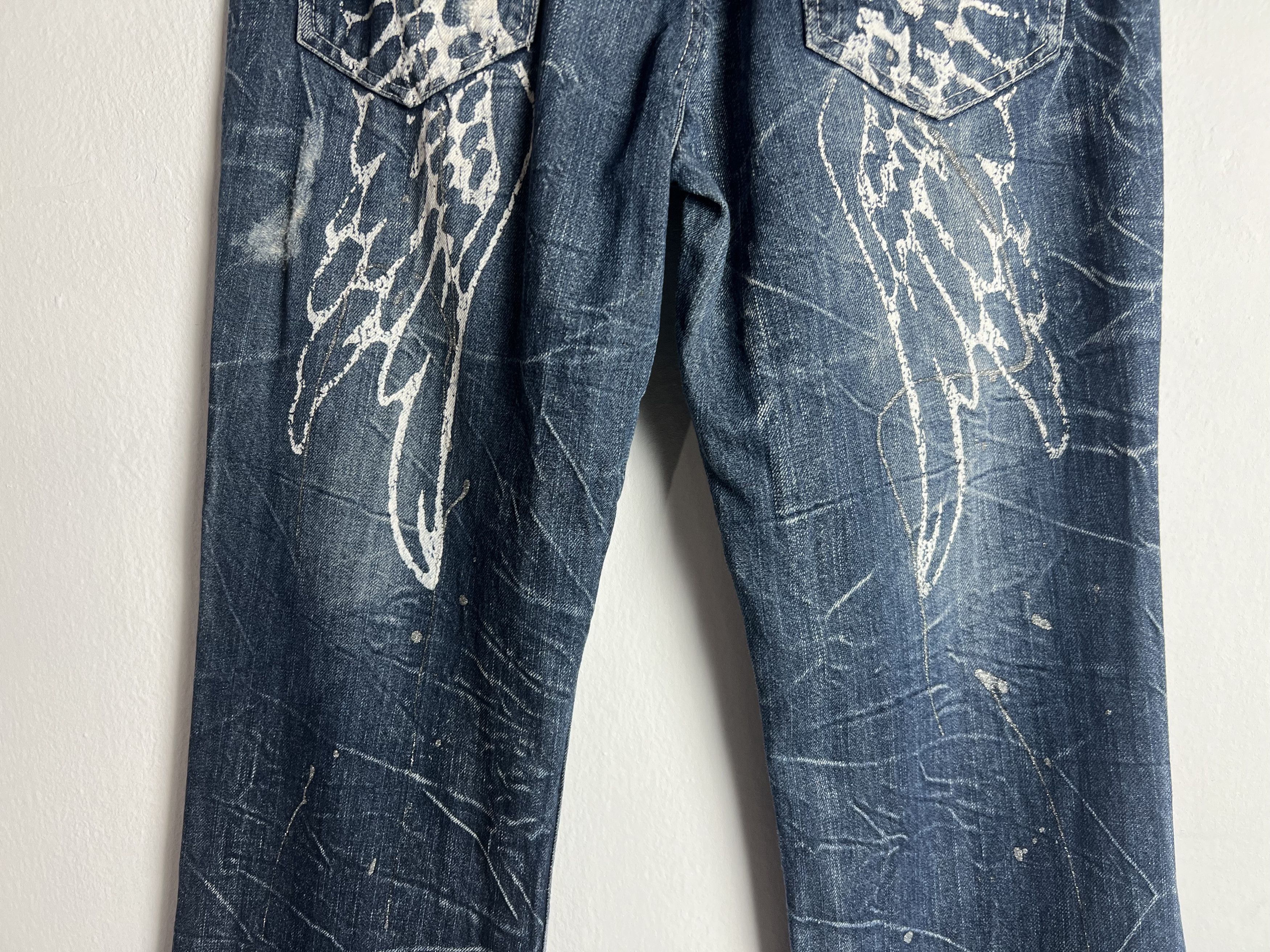 Japanese Brand Nylaus Distressed Denim Paint Splatter Wing Prints Size US 33 - 12 Thumbnail