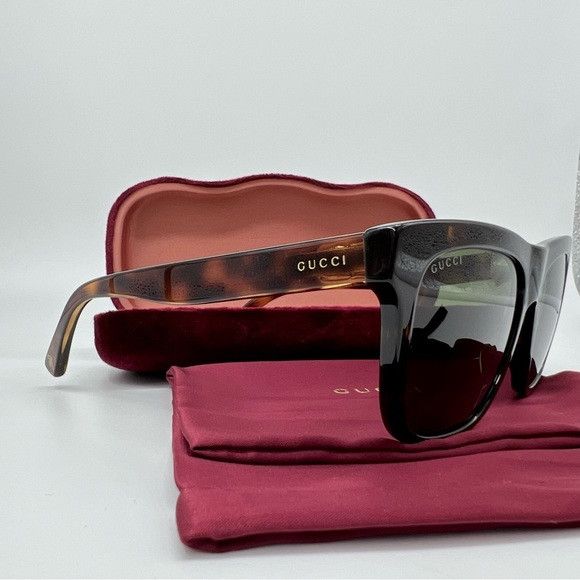 image of Gucci Sunglasses New Gg0158S Havana Brown Tortoise With Case in Black, Women's