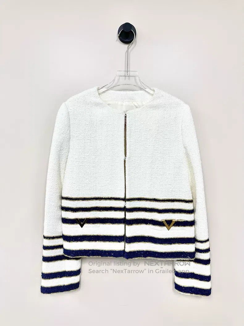 Valentino Valentino White striped little fragrant jacket jacket Size S / US 4 / IT 40 - 1 Thumbnail