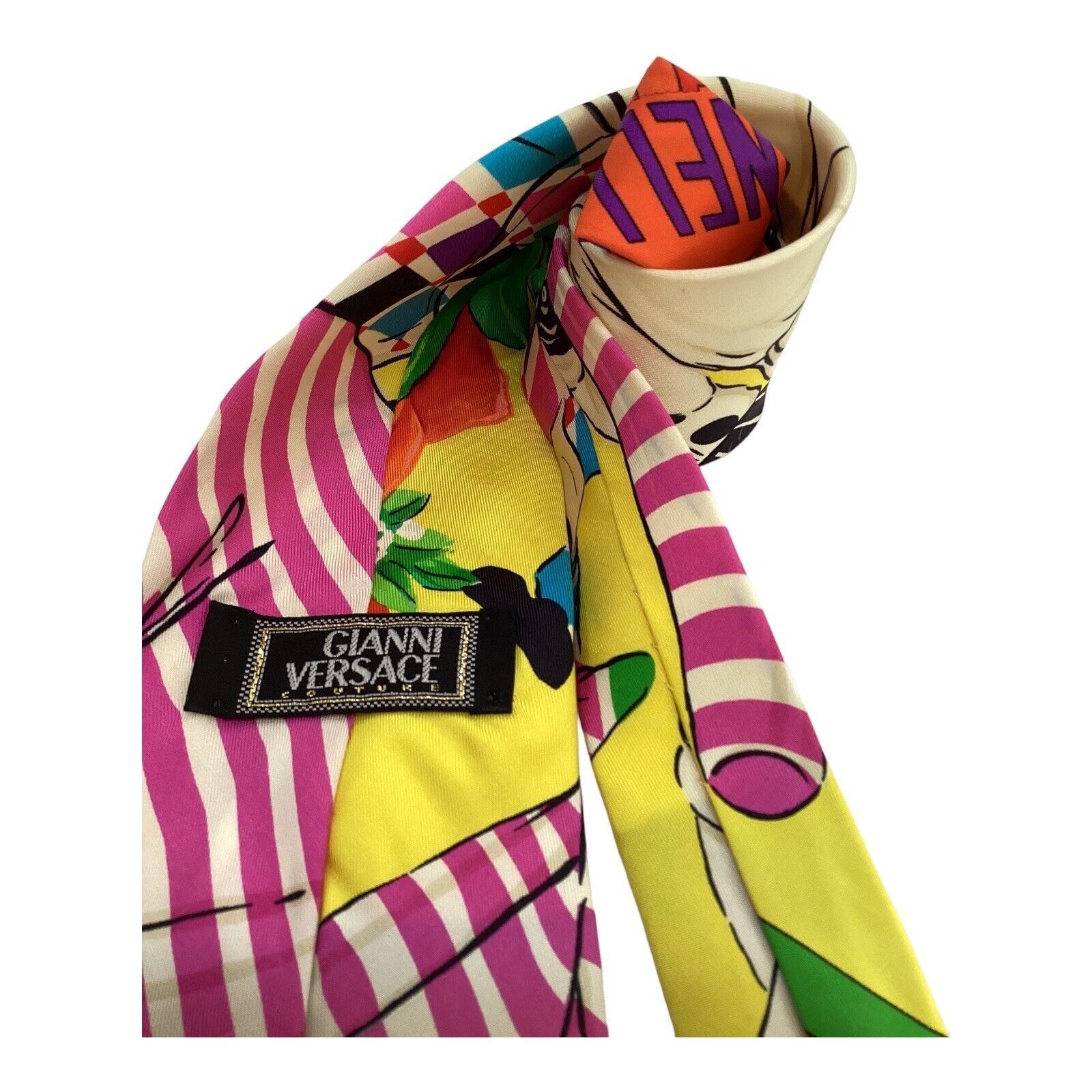 Versace GIANNI VERSACE Yellow Venetian Masquerade Ball Print Silk Ti Size ONE SIZE - 3 Thumbnail