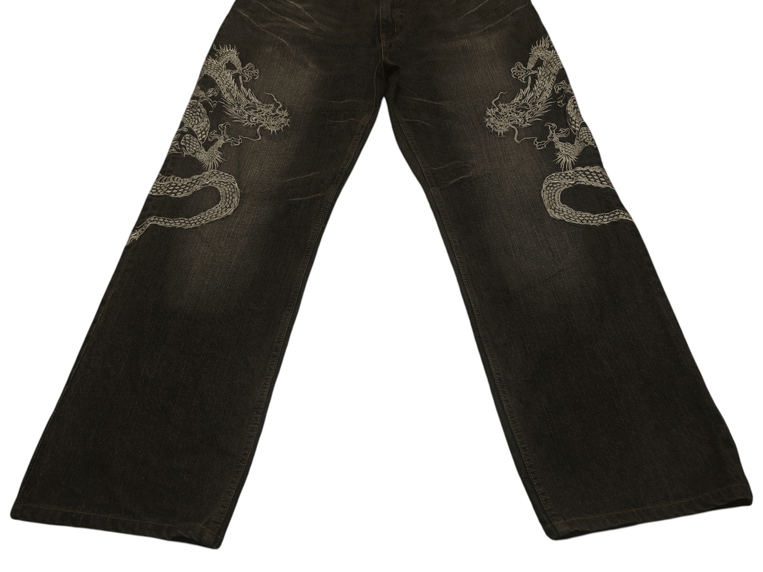 Karakuri Tamashii Rare Japanese Karakuri Embroidered Dragon Baggy Jeans Size US 39 - 4 Thumbnail