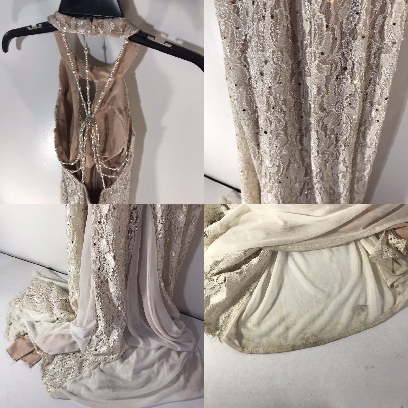 Vintage VINTAGE Jump Apparel Women's Formal Dress Long Sleeveless Halter Beaded Sequin Embroidered Chiffon 90s Spring Summer Size 1/2 Size XS / US 0-2 / IT 36-38 - 8 Thumbnail