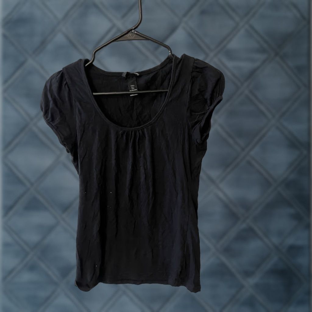 H&M H&M Women’s Black Solid Cotton Blend Short Sleeve T-Shirt Crew Neck Size S Size S / US 4 / IT 40 - 1 Thumbnail