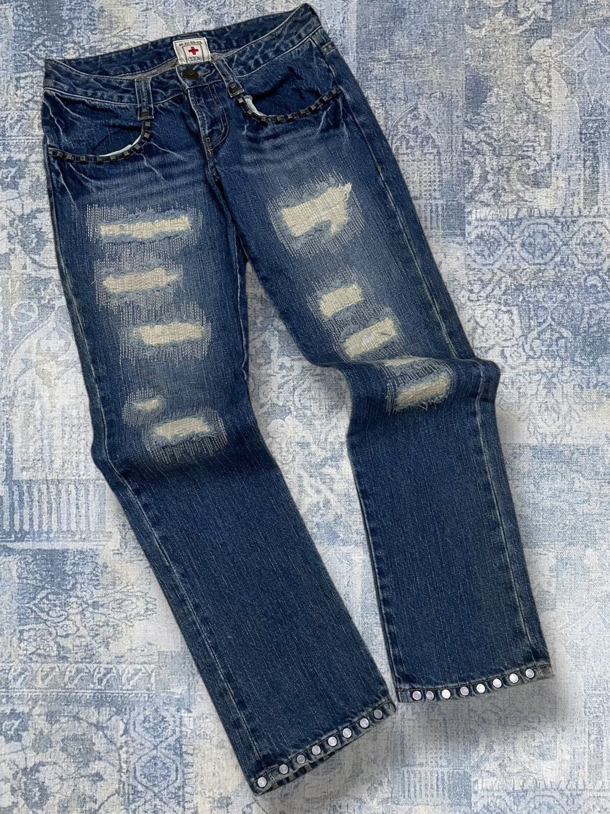 Japanese Brand Vintage 90s Japan Designer Cook Jeans Scab Distressed Denim Size US 26 / EU 42 - 2 Thumbnail