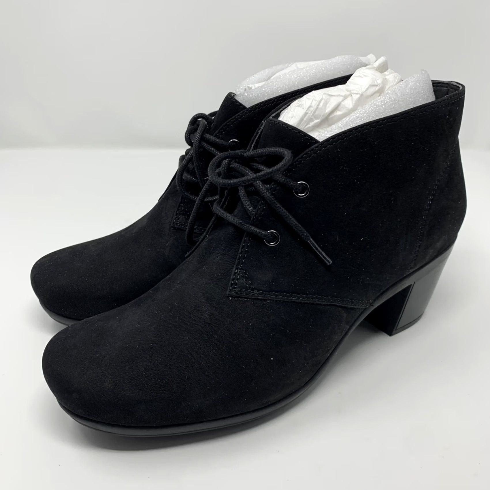 Vintage Abeo Boots Womens Size 7 Black Suede Ankle Booties Comfort Lace Up Block Heel Size US 7 / IT 37 - 3 Thumbnail