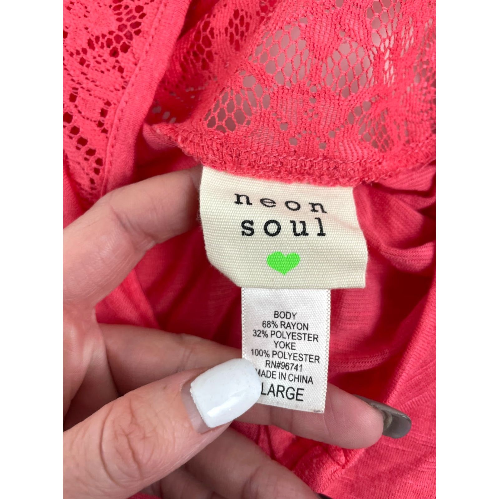 Vintage Neon Soul Shirt Women's Large Pink Lace 3/4 Sleeve Henley Scoop T-Shirt Size L / US 10 / IT 46 - 7 Thumbnail