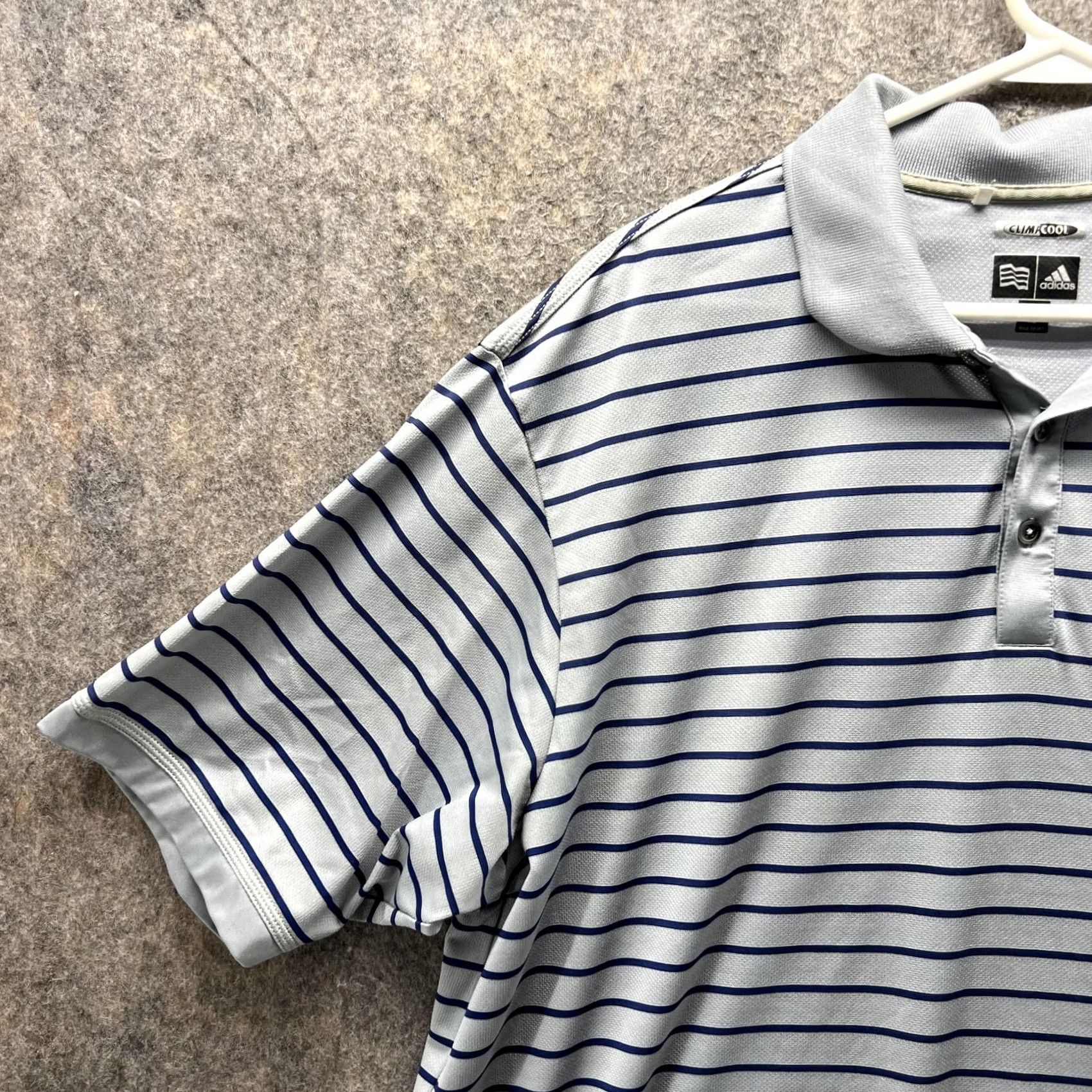 Adidas Adidas Polo Shirt Men XL Gray Blue Striped Climacool Golf Short Sleeve Button Collar Casual Shirt Size US XL / EU 56 / 4 - 3 Thumbnail