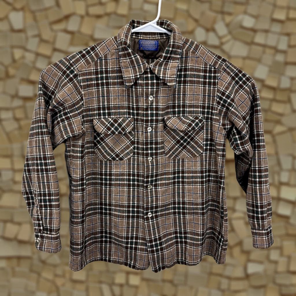 Pendleton VINTAGE Pendleton Shirt Mens XL Brown Flannel Plaid Button-Up Long Sleeve Wool Size US XL / EU 56 / 4 - 1 Thumbnail