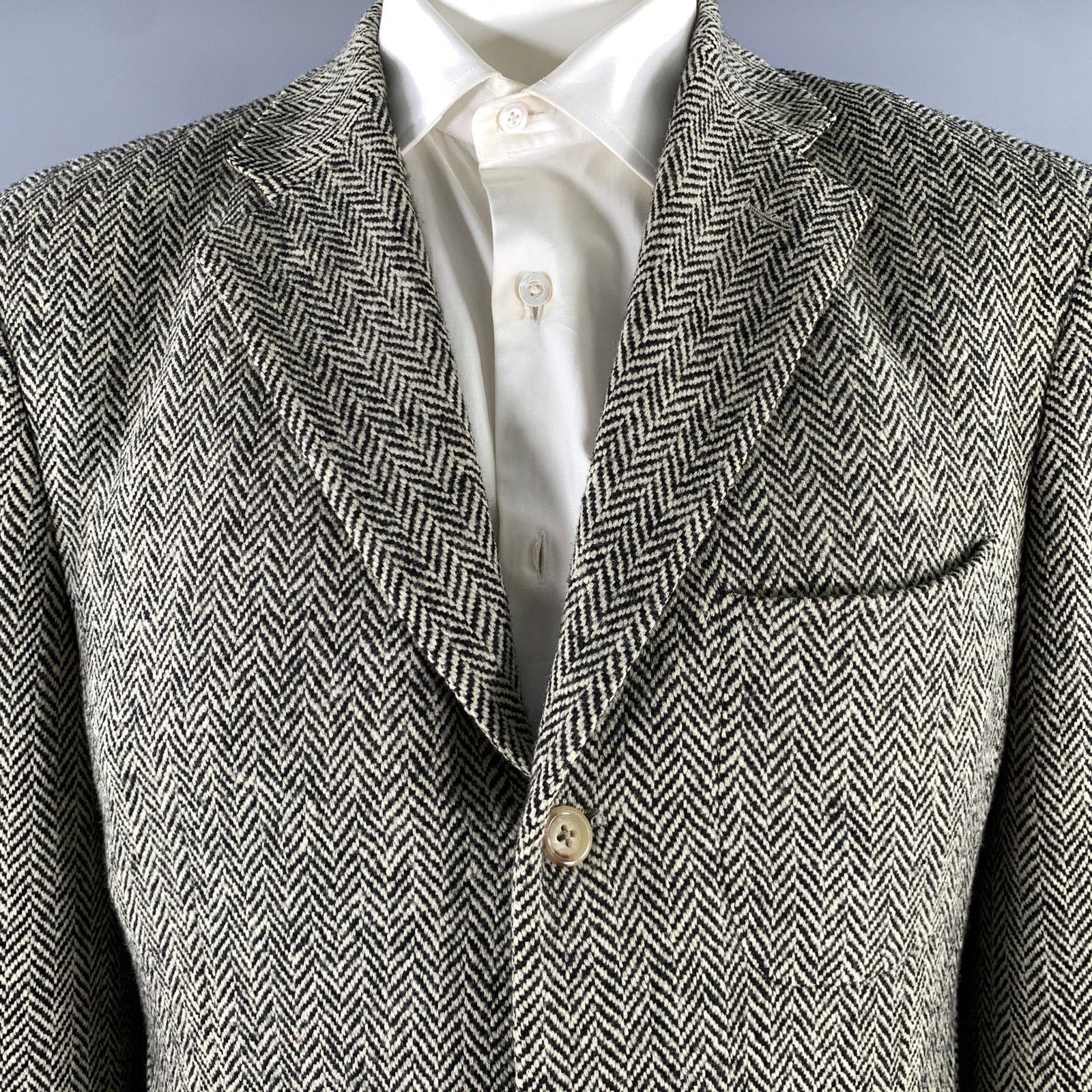 Polo Ralph Lauren Polo Ralph Lauren 42 Beige Black Herringbone Wool Sport Coat Size 42R - 2 Thumbnail