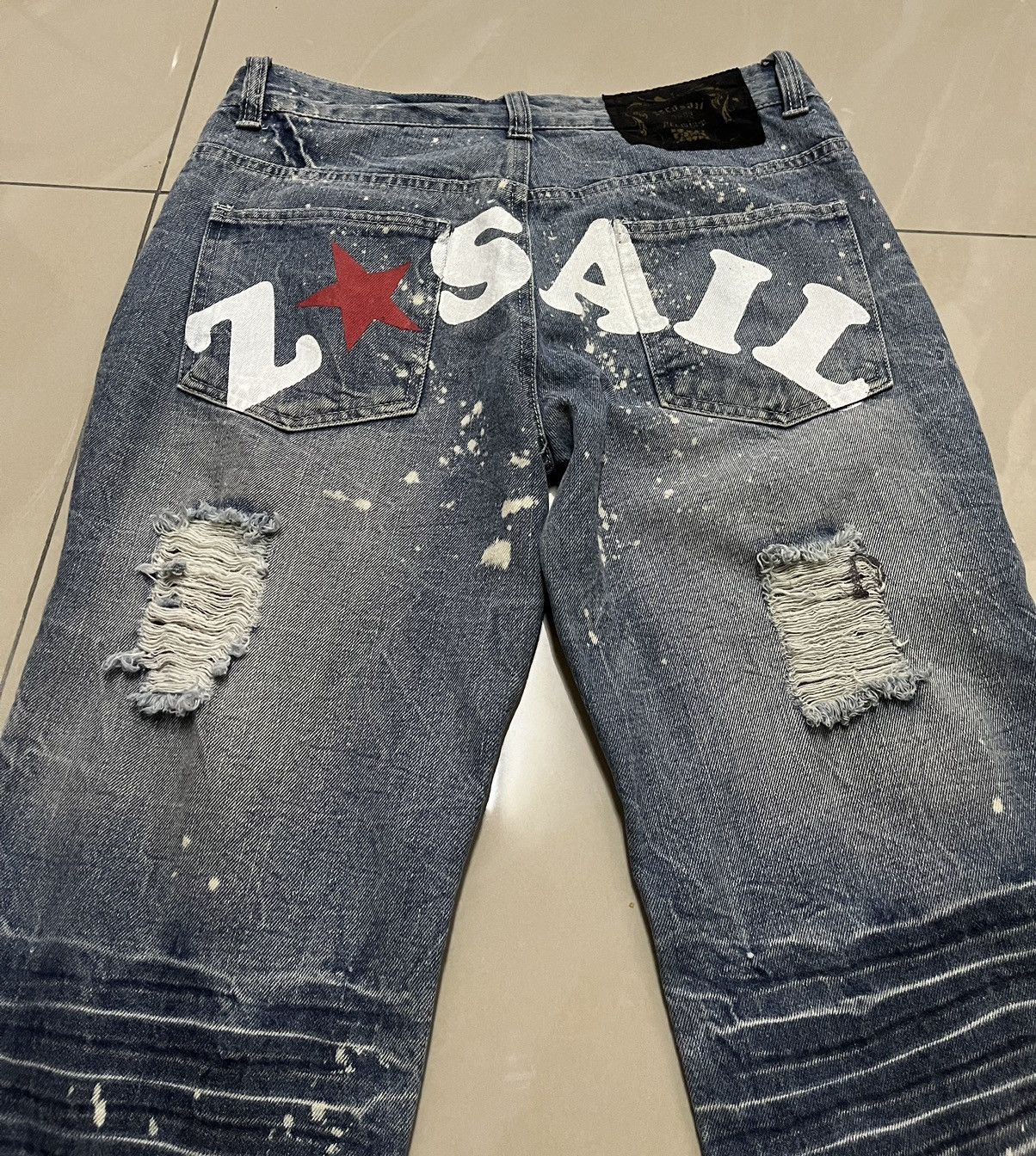 Japanese Brand Zerosail thrashed Punk distressed paint splatter jean F1 Size US 31 - 15 Thumbnail
