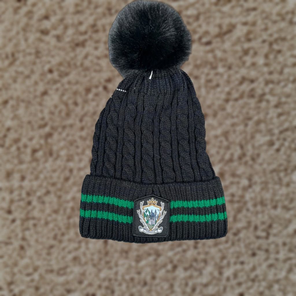 Vintage Terrasen Throne Of Glass Beanie Toque Adult OS Black Acrylic Pom Cable Knit Size ONE SIZE - 1 Thumbnail
