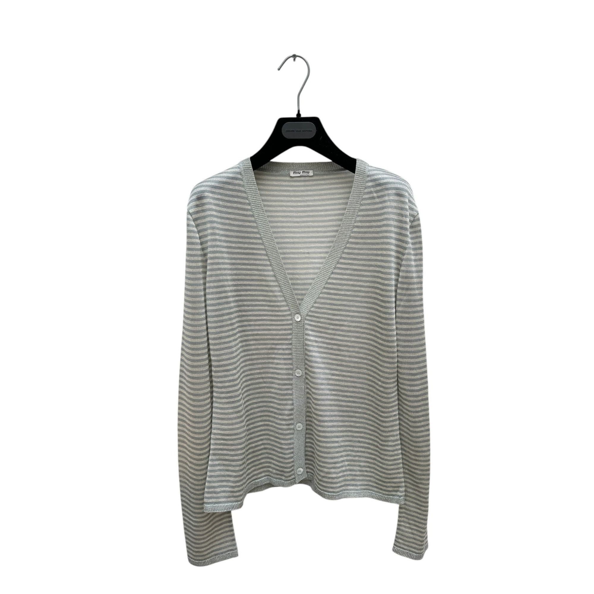 Miu Miu Grey Striped Shiny Cardigan Size M / US 6-8 / IT 42-44 - 1 Thumbnail