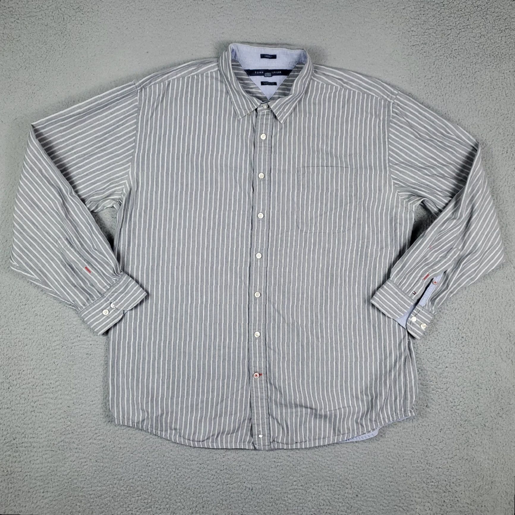 Tommy Hilfiger Tommy Hilfiger Shirt Adult 2XL Gray Striped Cotton Button-Up Pockets Mens Size US XXL / EU 58 / 5 - 2 Thumbnail