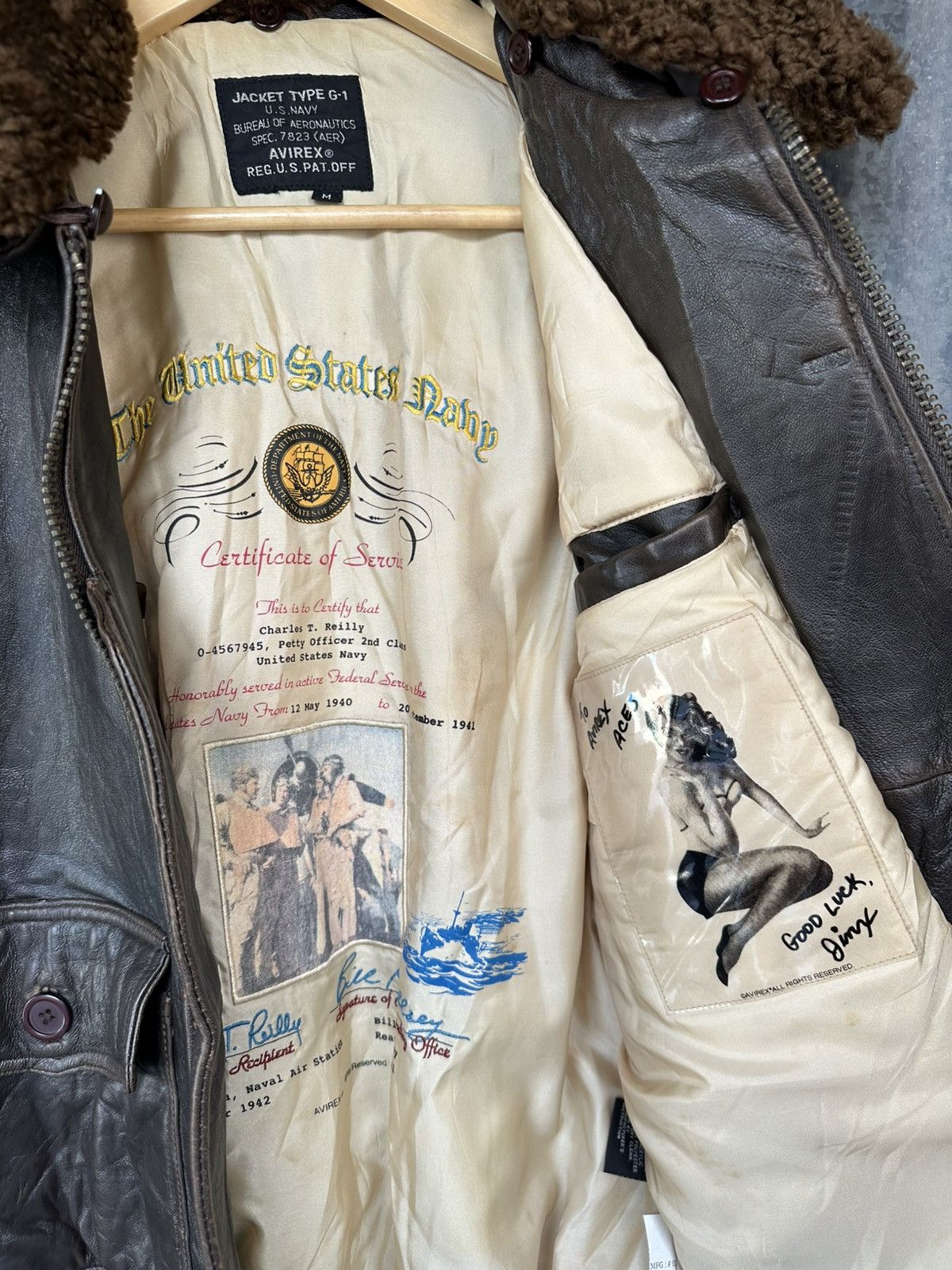 AVIREX  JACKET  TYPE  G-１ AVIREX G-1 Flight Jacket Leather Brown Patch taiwan flag Men's L