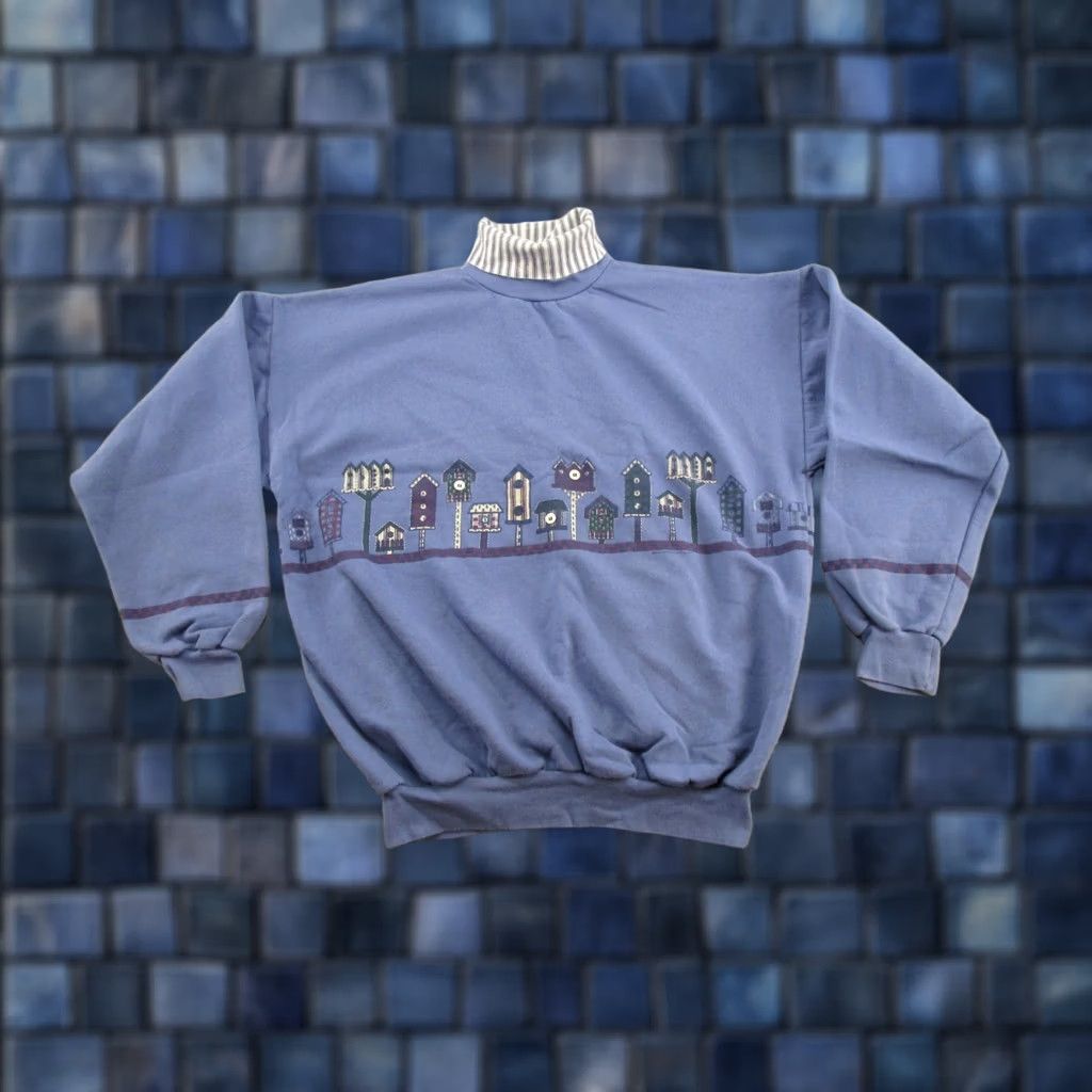 Vintage Art Unlimited Bird Horse Wrap Around Turtleneck Sweatshirt XL Women Vintage Blue 90s United States Made Pullover Winter Fall Mens Womens Boys Girls Size XL / US 12-14 / IT 48-50 - 1 Thumbnail