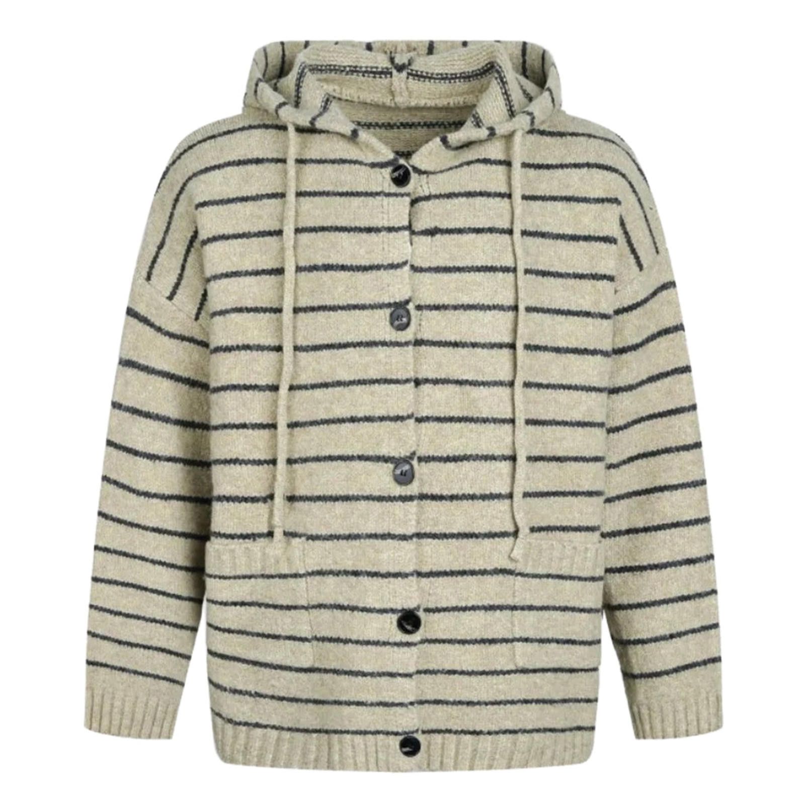 Other Beige Stripe Hooded Wool-Polyester Button Cardigan Size US M / EU 48-50 / 2 - 1 Thumbnail