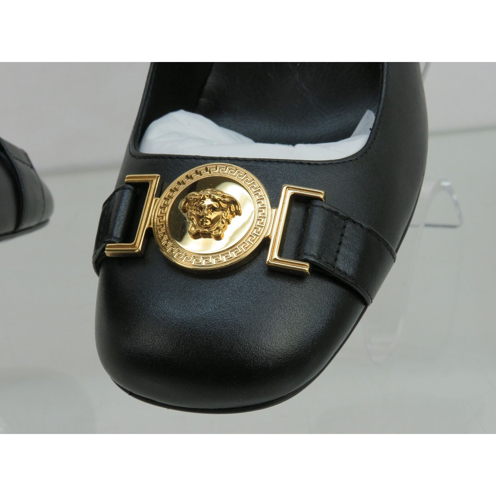 Versace VERSACE BLACK LEATHER GOLD MEDUSA HEAD LOGO HEEL PUMPS 37 7 Size US 7 / IT 37 - 3 Thumbnail