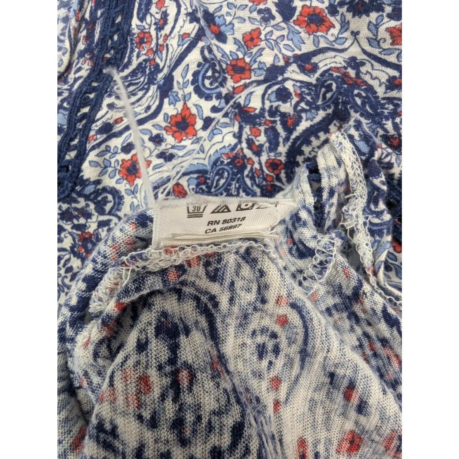 Lucky Brand Lucky Brand Blouse Shirt Women's 1X Geometric Short Sleeve Tie Front Top Multicolor Comfort Easy Care Casual Workwear 90s Style Ladies Size XL / US 12-14 / IT 48-50 - 7 Thumbnail