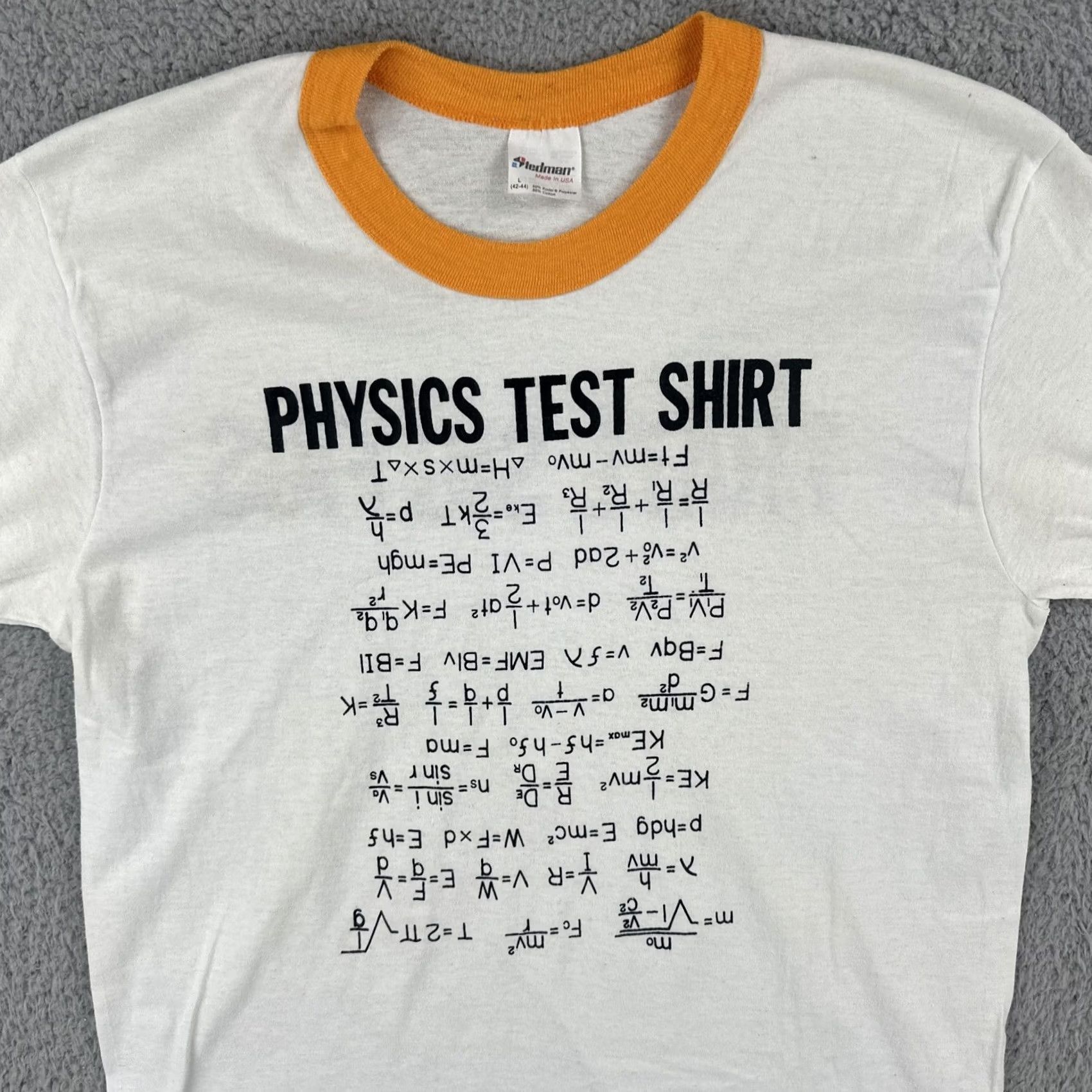 Vintage VINTAGE Stedman T Shirt White Ringer Graphic Tee Mens L 1980s Made in USA Physics Test I Hate Sig Figs Size US L / EU 52-54 / 3 - 4 Thumbnail