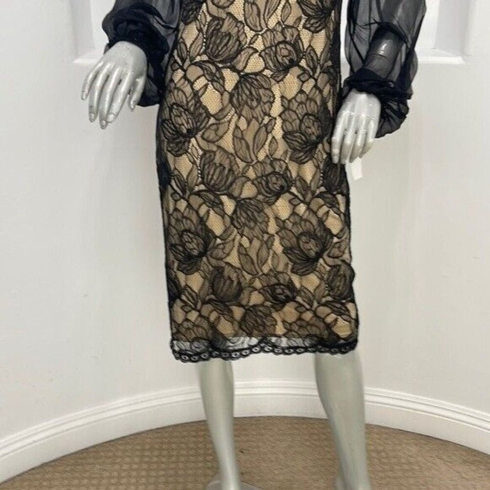 Tadashi Shoji Tadashi Shoji Black Lace Sheath Dress Midi Long Sleeve 8 Size M / US 6-8 / IT 42-44 - 9 Thumbnail