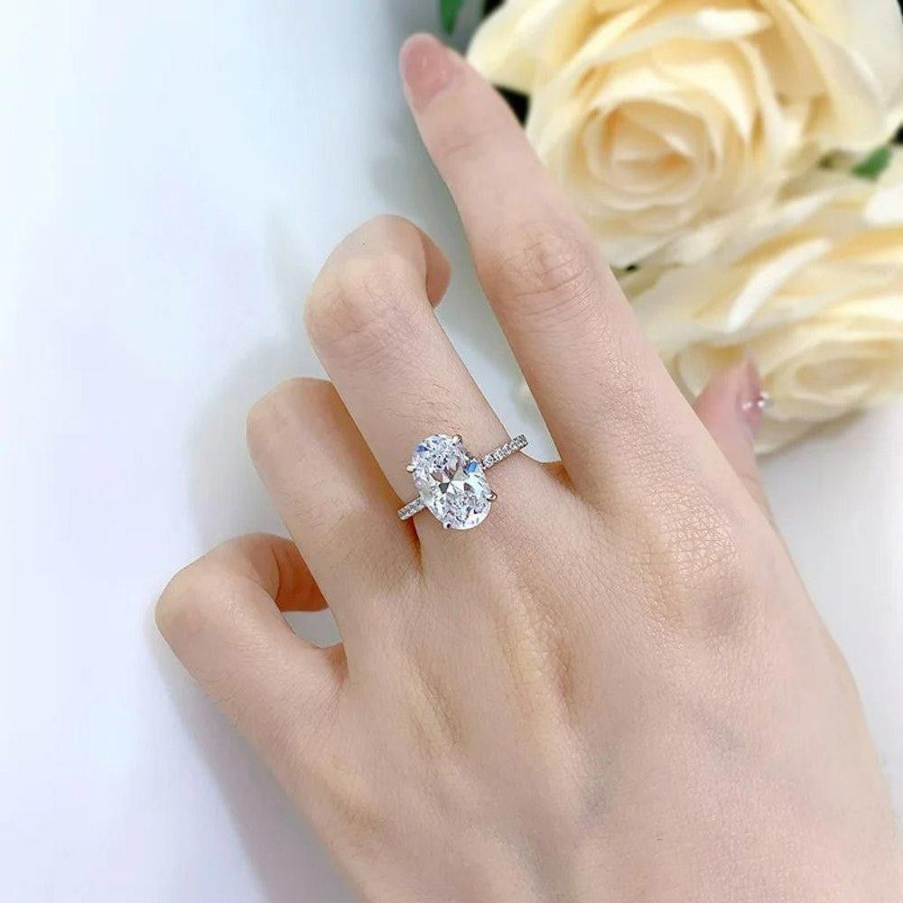 Designer Oversized 14mm Oval CZ Silver Engagement Ring - Size 5 Size ONE SIZE - 7 Thumbnail