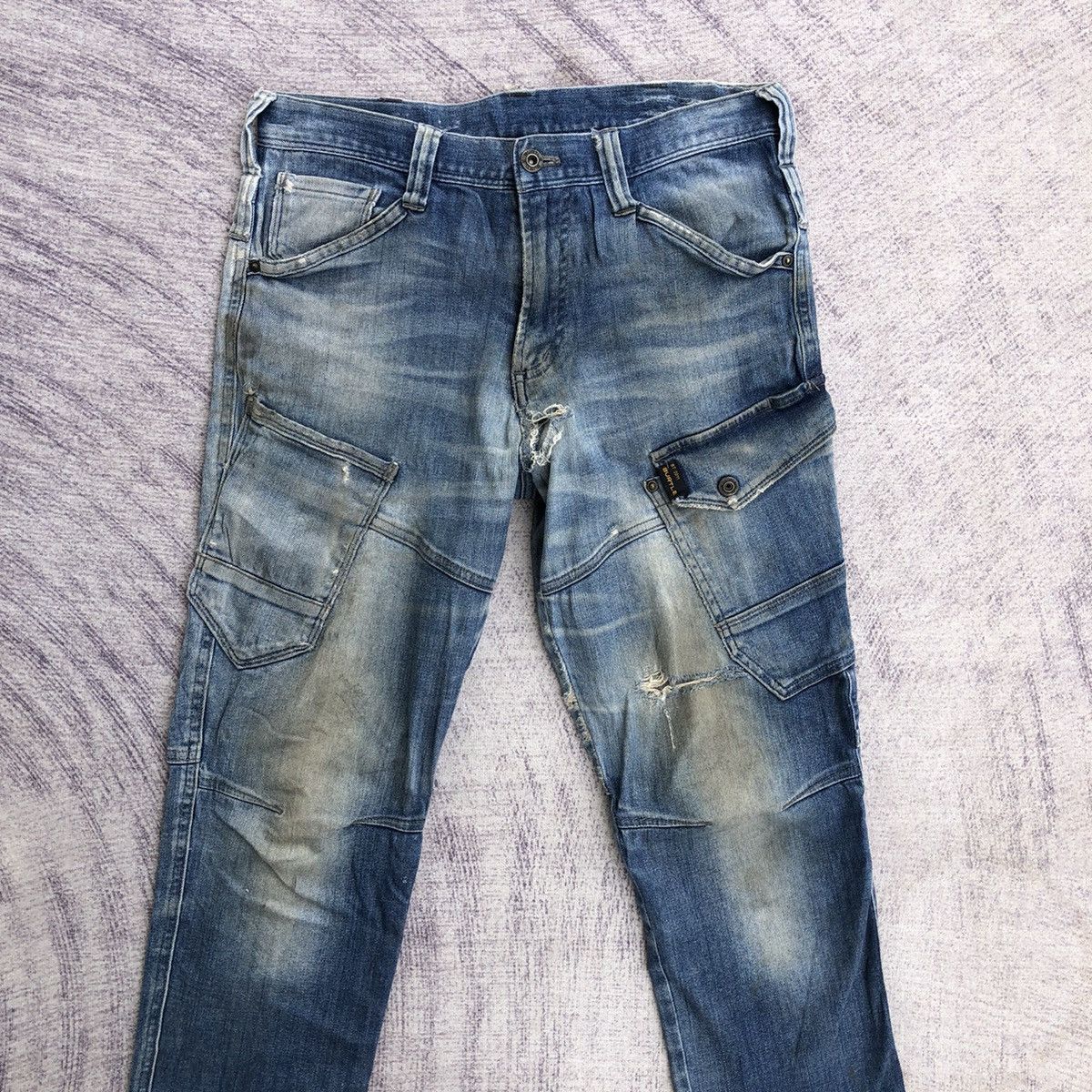 Jean Faded Denim Cargo Multipocket Rare Pattern Size US 30 / EU 46 - 2 Thumbnail