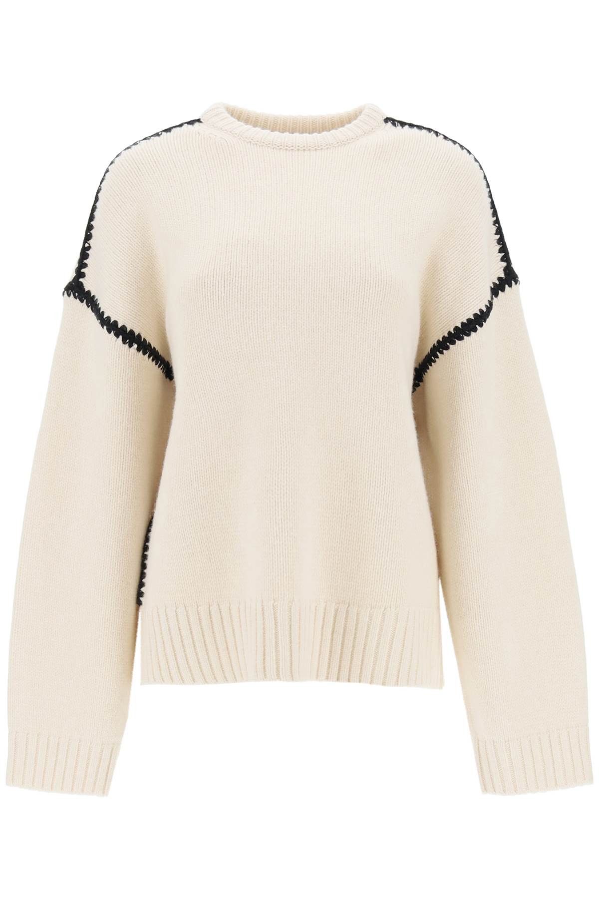 image of Toteme Sweater With Contrast Embroideries in Snow, Women's (Size Small)