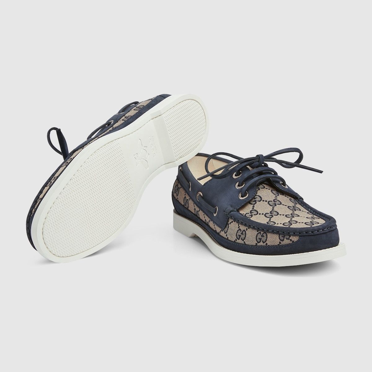 Gucci o1mt1gz0525 Men's Original GG Lace-Up Loafers Beige & Blue Size US 8 / EU 41 - 6 Thumbnail