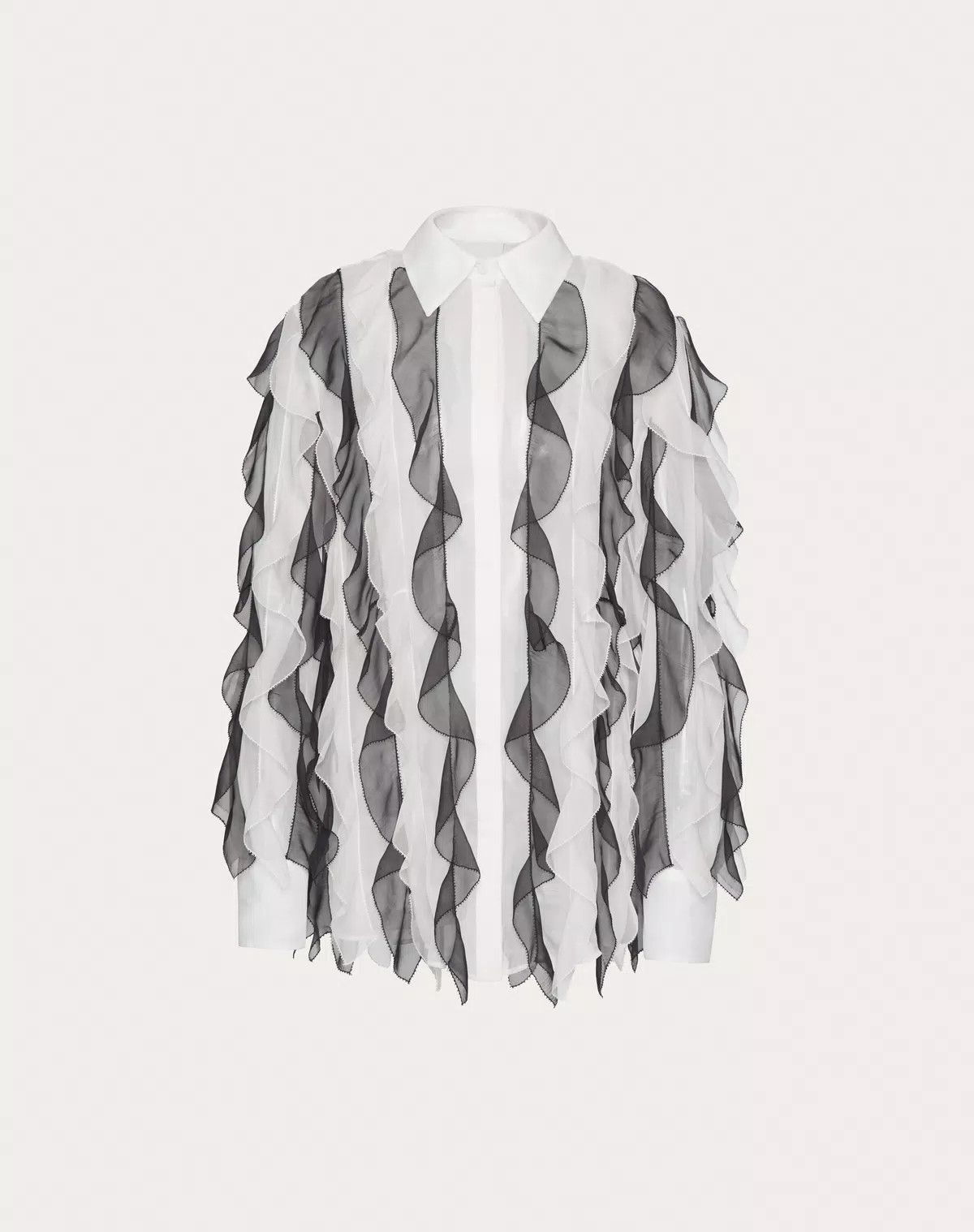 Valentino o1s1wg110426 Chiffon Blouse in White/Navy Size L / US 10 / IT 46 - 1 Thumbnail